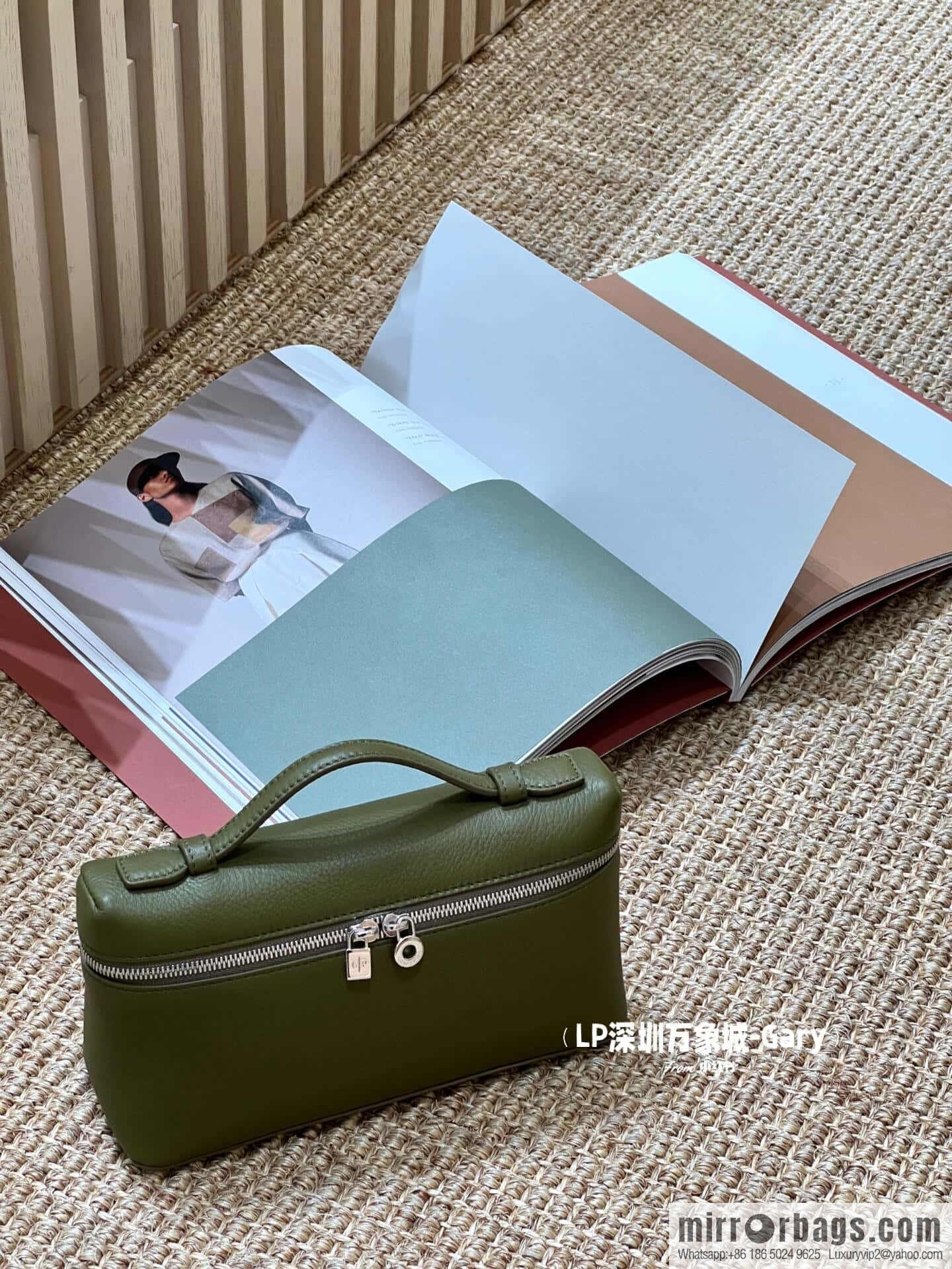Loro Piana 2nd Generation Extra Pocket L19 Clutch Bag FAN4046 Olive Green Silver Buckle