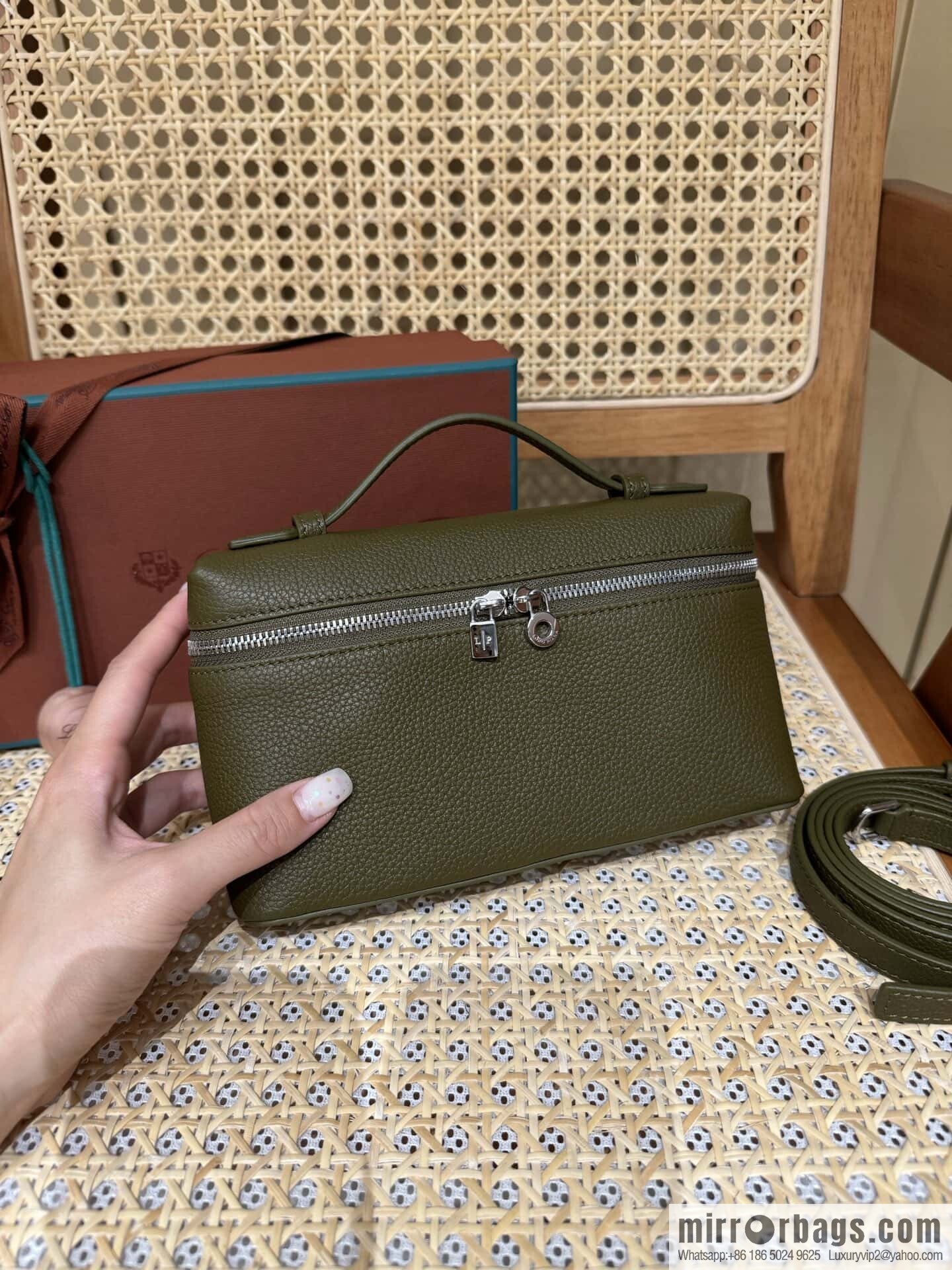 Loro Piana 2nd Generation Extra Pocket L19 Clutch Bag FAN4046 Olive Green Silver Buckle