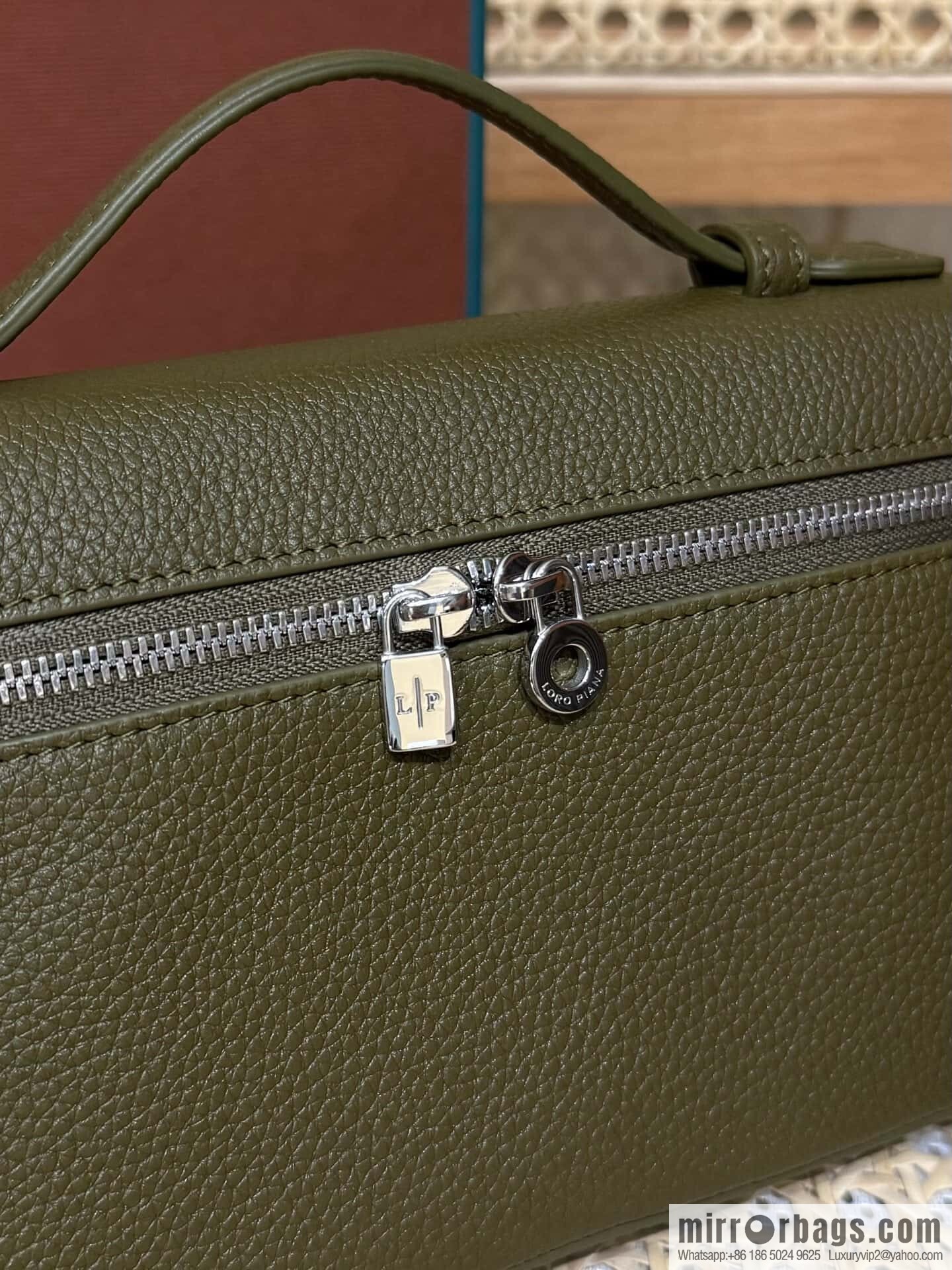 Loro Piana 2nd Generation Extra Pocket L19 Clutch Bag FAN4046 Olive Green Silver Buckle