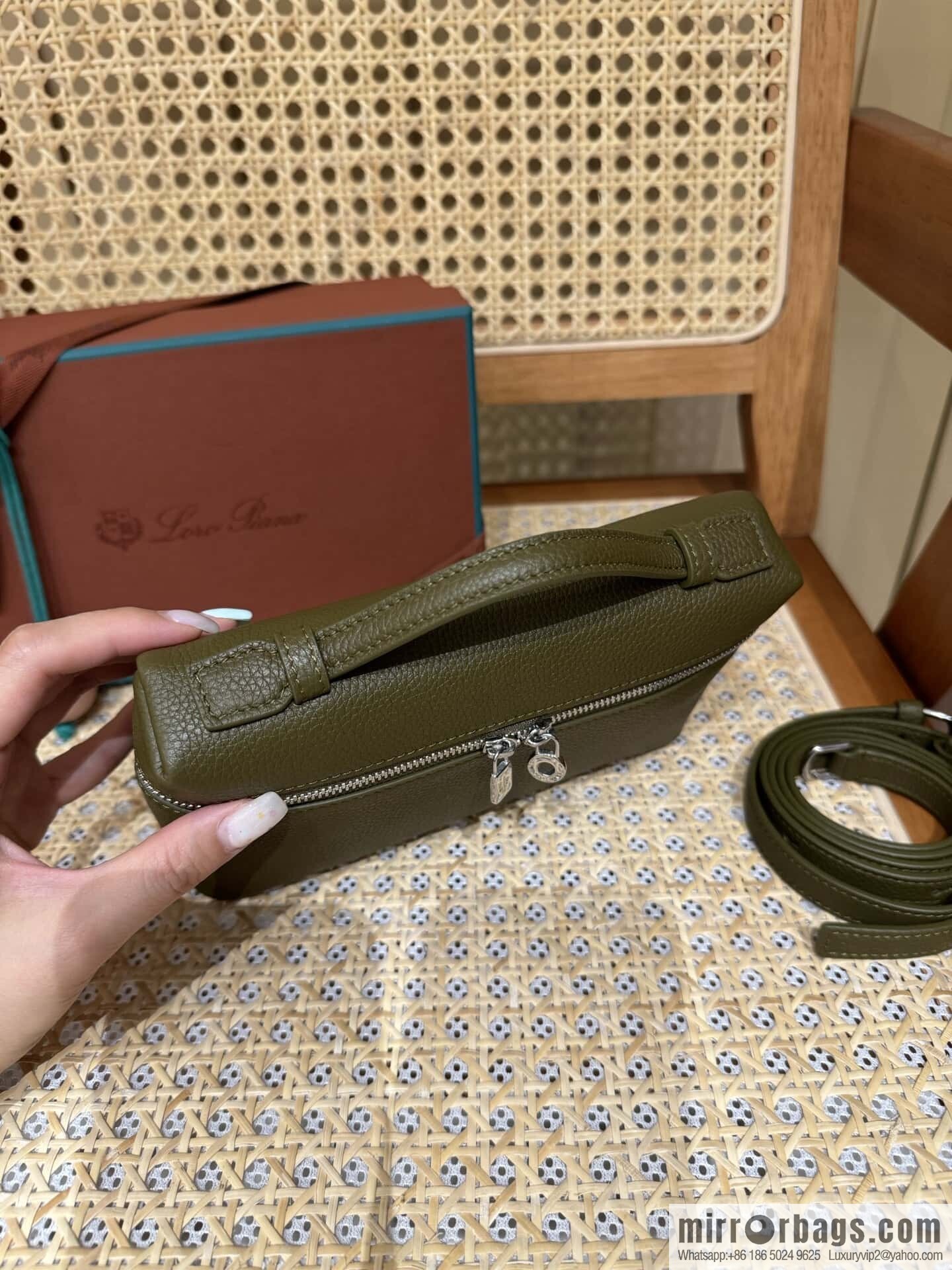 Loro Piana 2nd Generation Extra Pocket L19 Clutch Bag FAN4046 Olive Green Silver Buckle