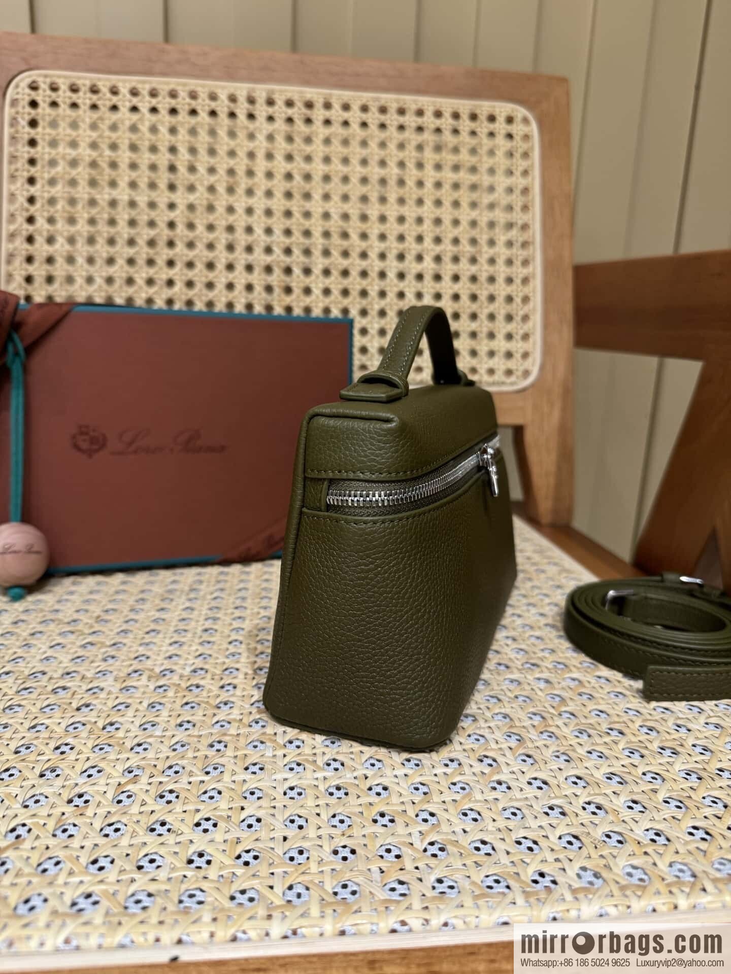Loro Piana 2nd Generation Extra Pocket L19 Clutch Bag FAN4046 Olive Green Silver Buckle