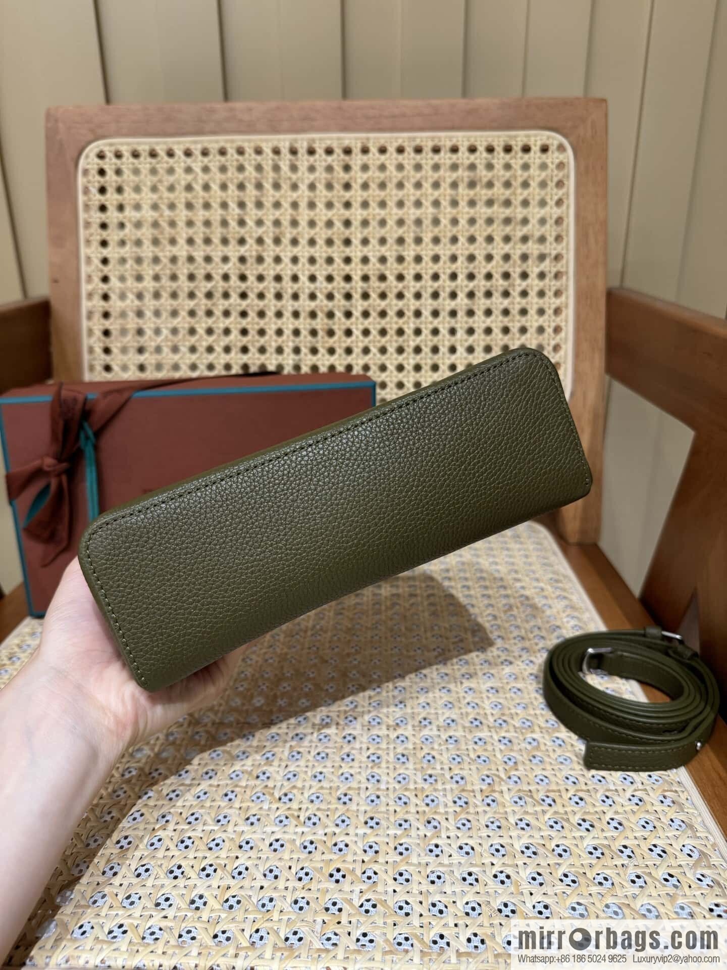 Loro Piana 2nd Generation Extra Pocket L19 Clutch Bag FAN4046 Olive Green Silver Buckle