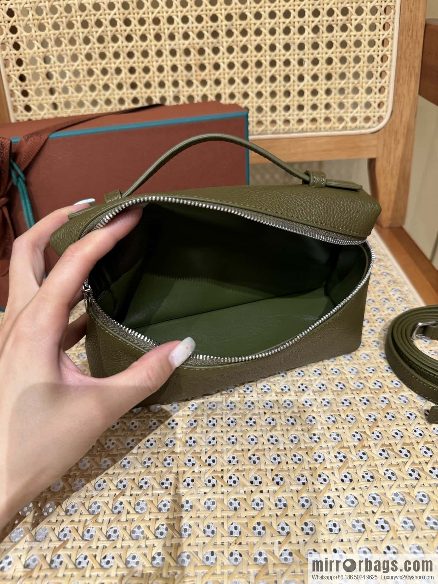 Loro Piana 2nd Generation Extra Pocket L19 Clutch Bag FAN4046 Olive Green Silver Buckle