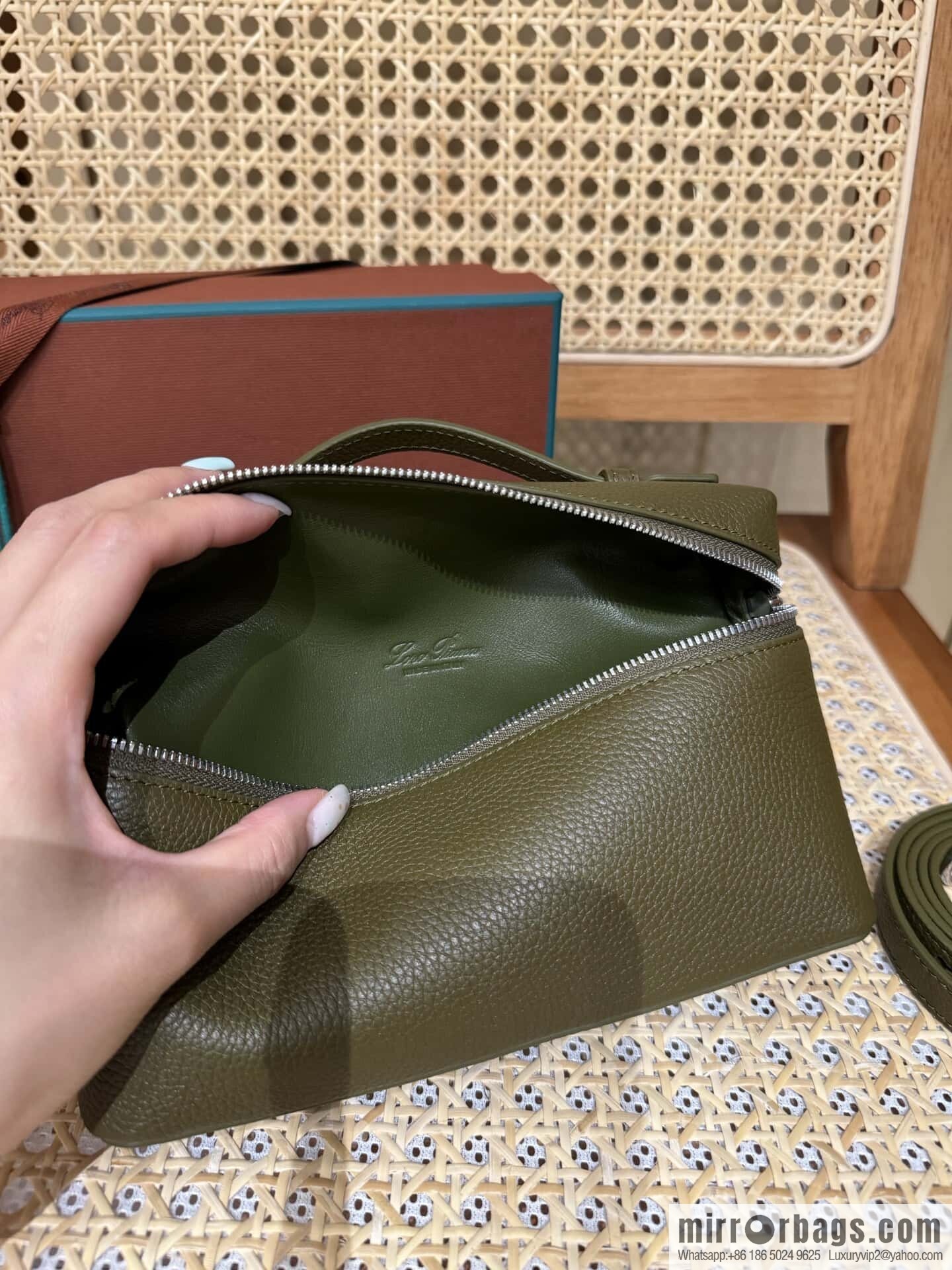 Loro Piana 2nd Generation Extra Pocket L19 Clutch Bag FAN4046 Olive Green Silver Buckle
