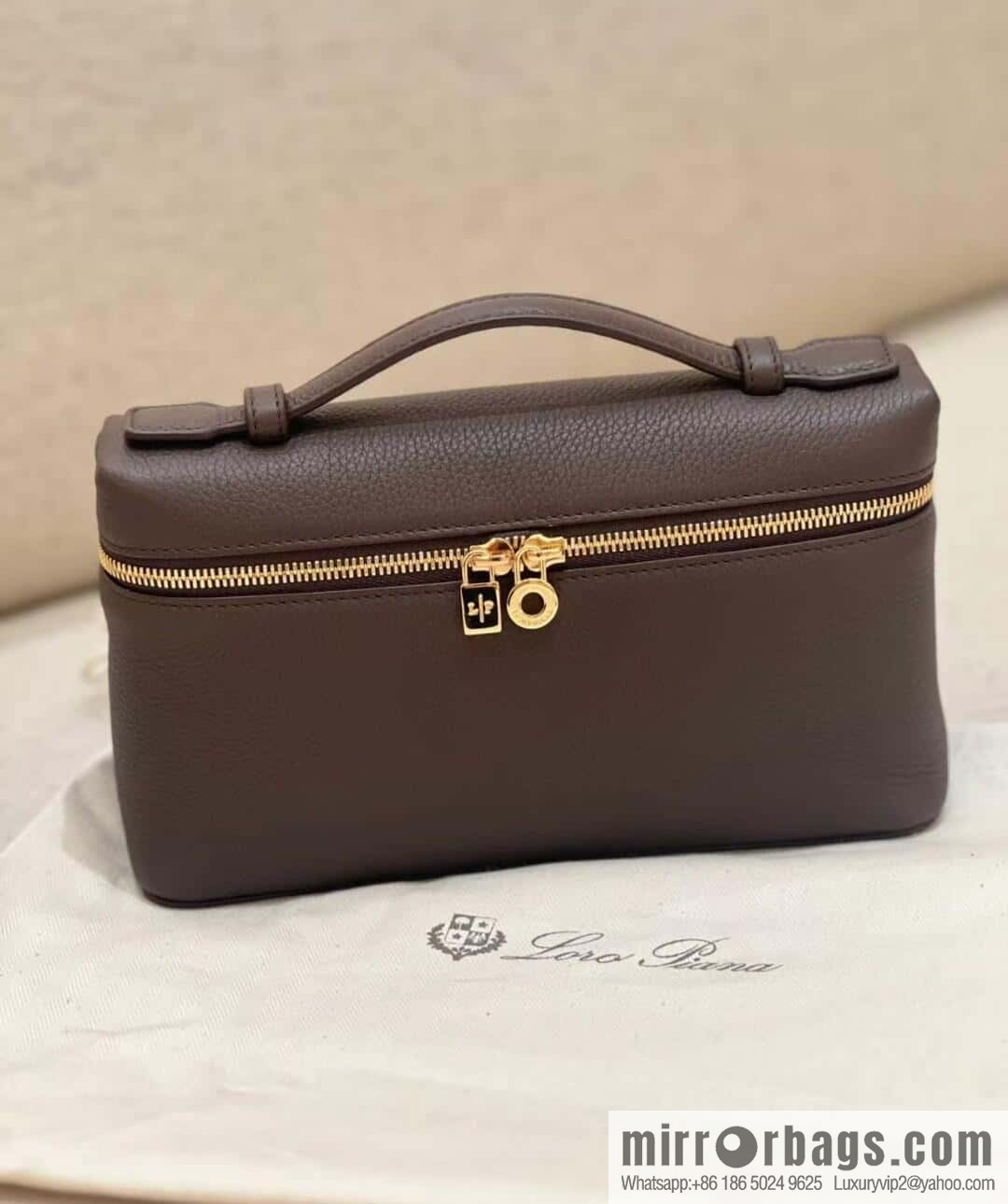 Loro Piana 2nd Generation Extra Pocket L19 Clutch Bag FAN4046 Chocolate Brown Gold Buckle