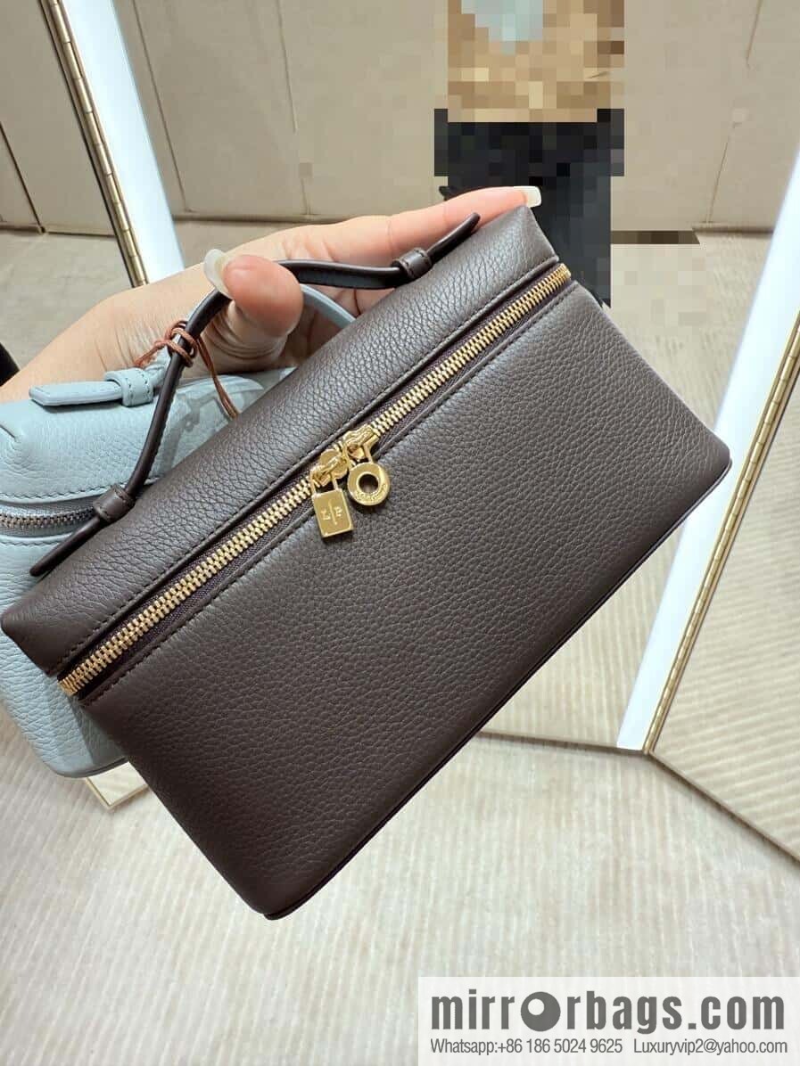 Loro Piana 2nd Generation Extra Pocket L19 Clutch Bag FAN4046 Chocolate Brown Gold Buckle