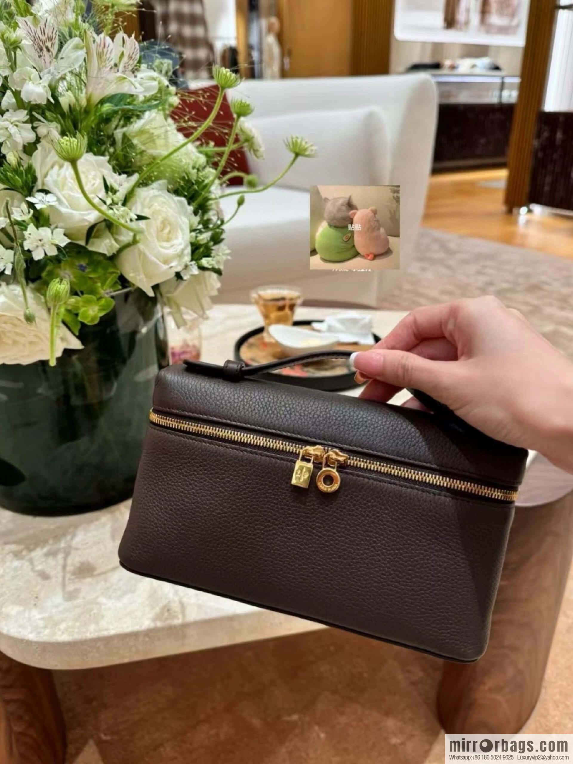 Loro Piana 2nd Generation Extra Pocket L19 Clutch Bag FAN4046 Chocolate Brown Gold Buckle