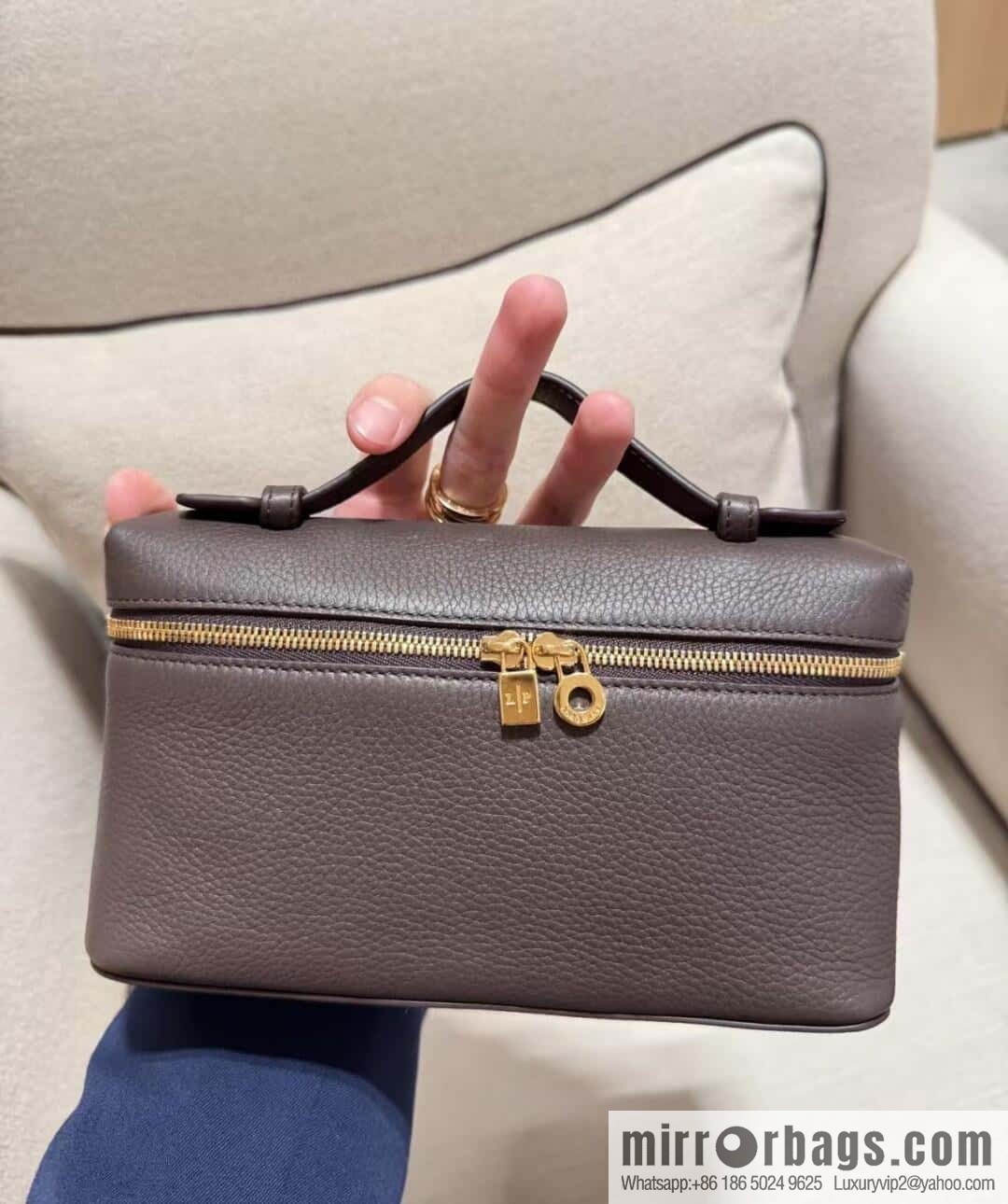 Loro Piana 2nd Generation Extra Pocket L19 Clutch Bag FAN4046 Chocolate Brown Gold Buckle