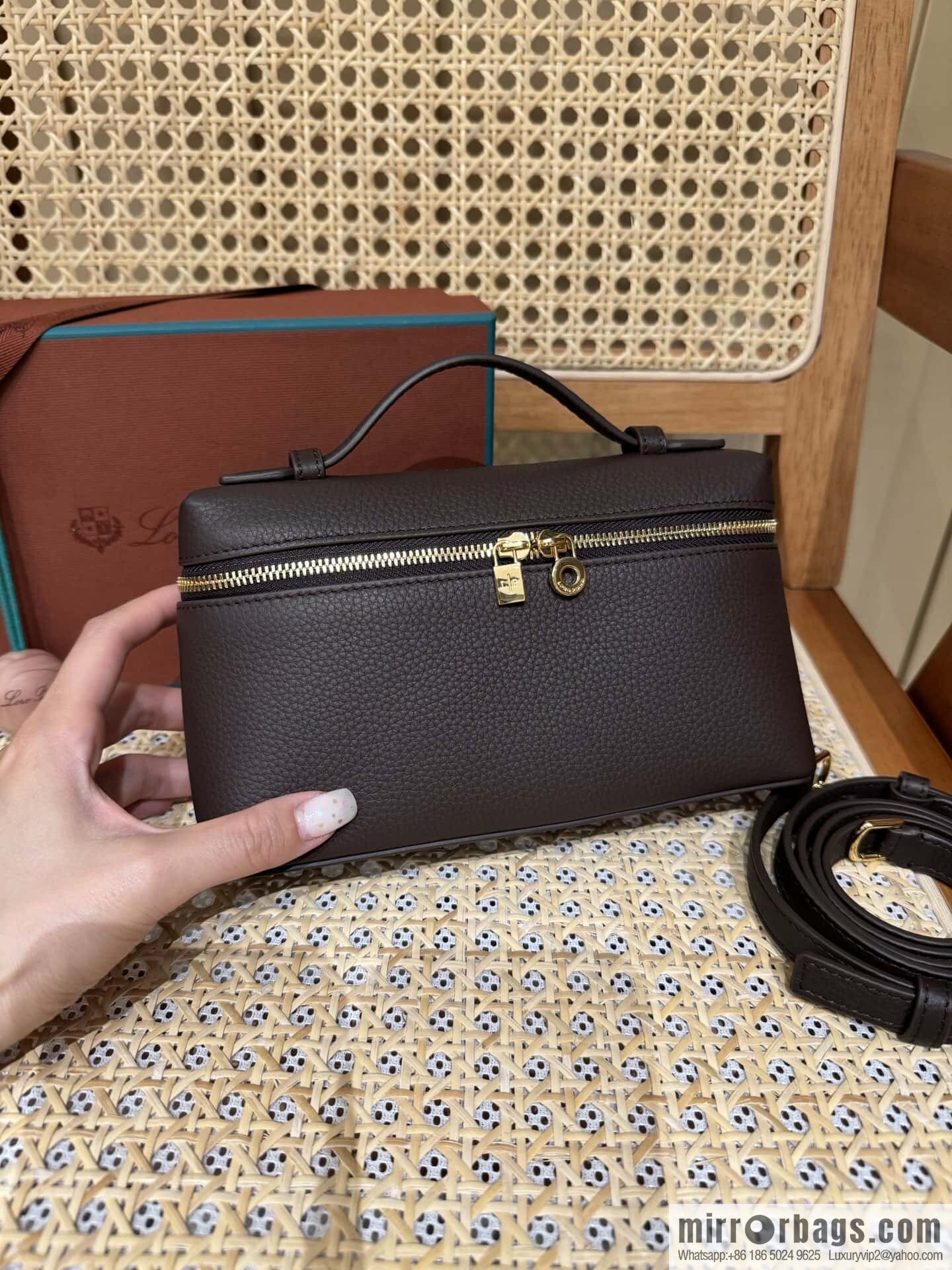Loro Piana 2nd Generation Extra Pocket L19 Clutch Bag FAN4046 Chocolate Brown Gold Buckle