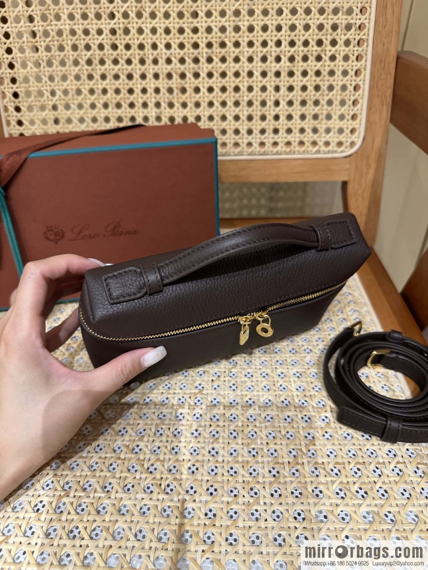 Loro Piana 2nd Generation Extra Pocket L19 Clutch Bag FAN4046 Chocolate Brown Gold Buckle
