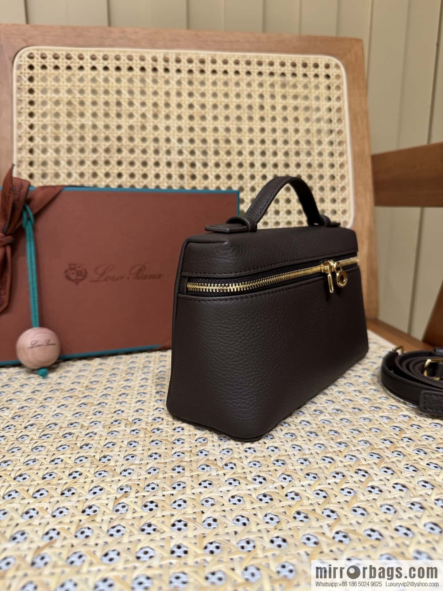 Loro Piana 2nd Generation Extra Pocket L19 Clutch Bag FAN4046 Chocolate Brown Gold Buckle