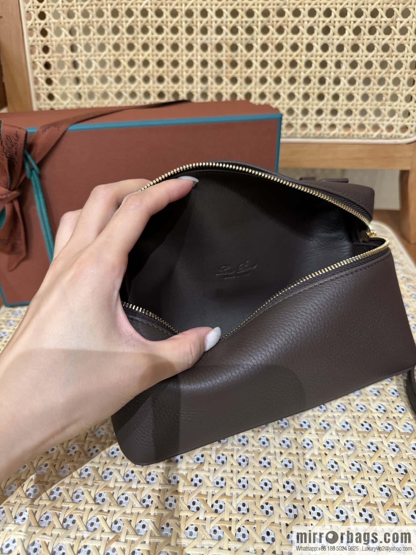 Loro Piana 2nd Generation Extra Pocket L19 Clutch Bag FAN4046 Chocolate Brown Gold Buckle