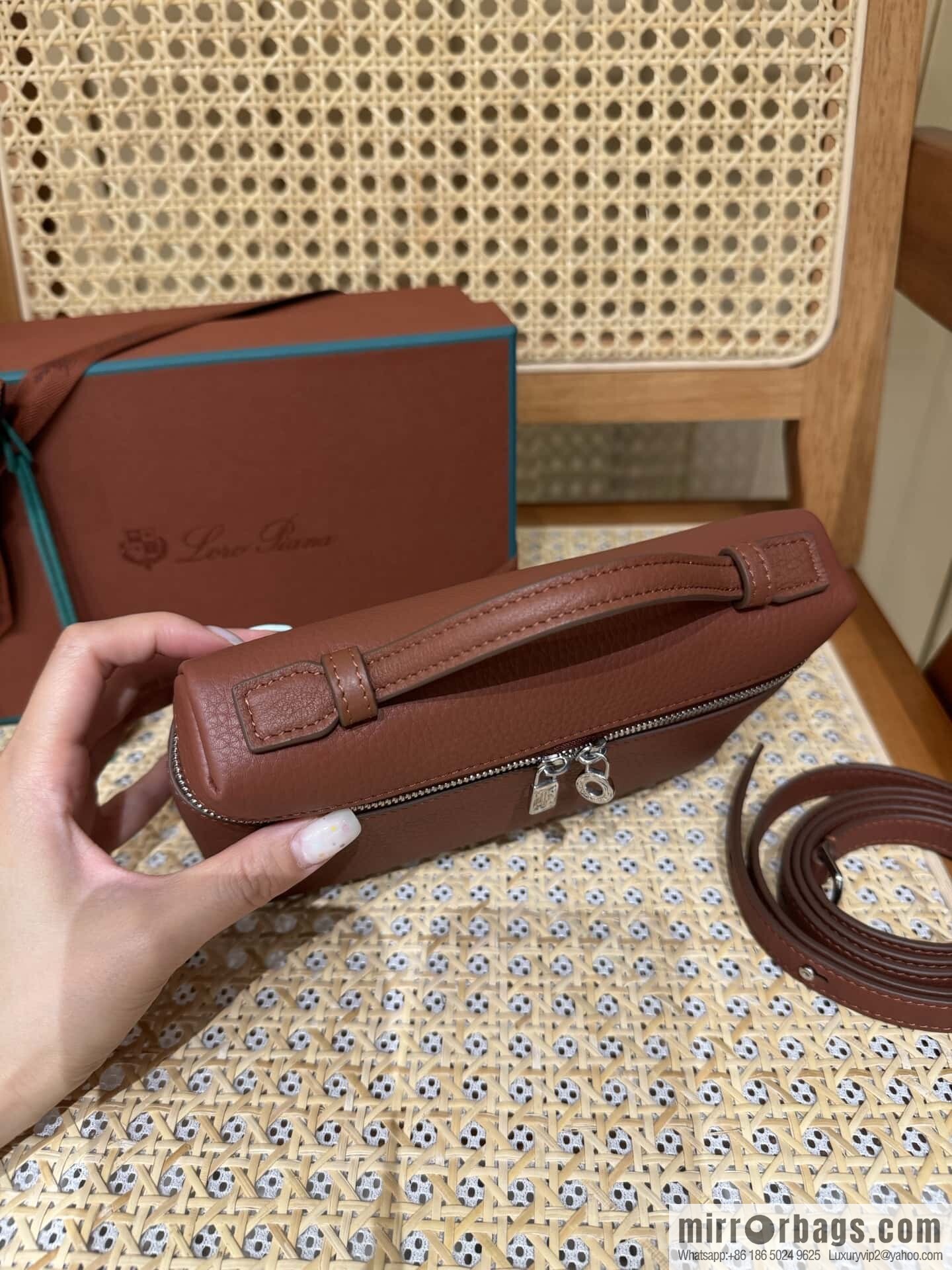 Loro Piana 2nd Generation Extra Pocket L19 Clutch Bag FAN4046 Brick Red Silver Buckle
