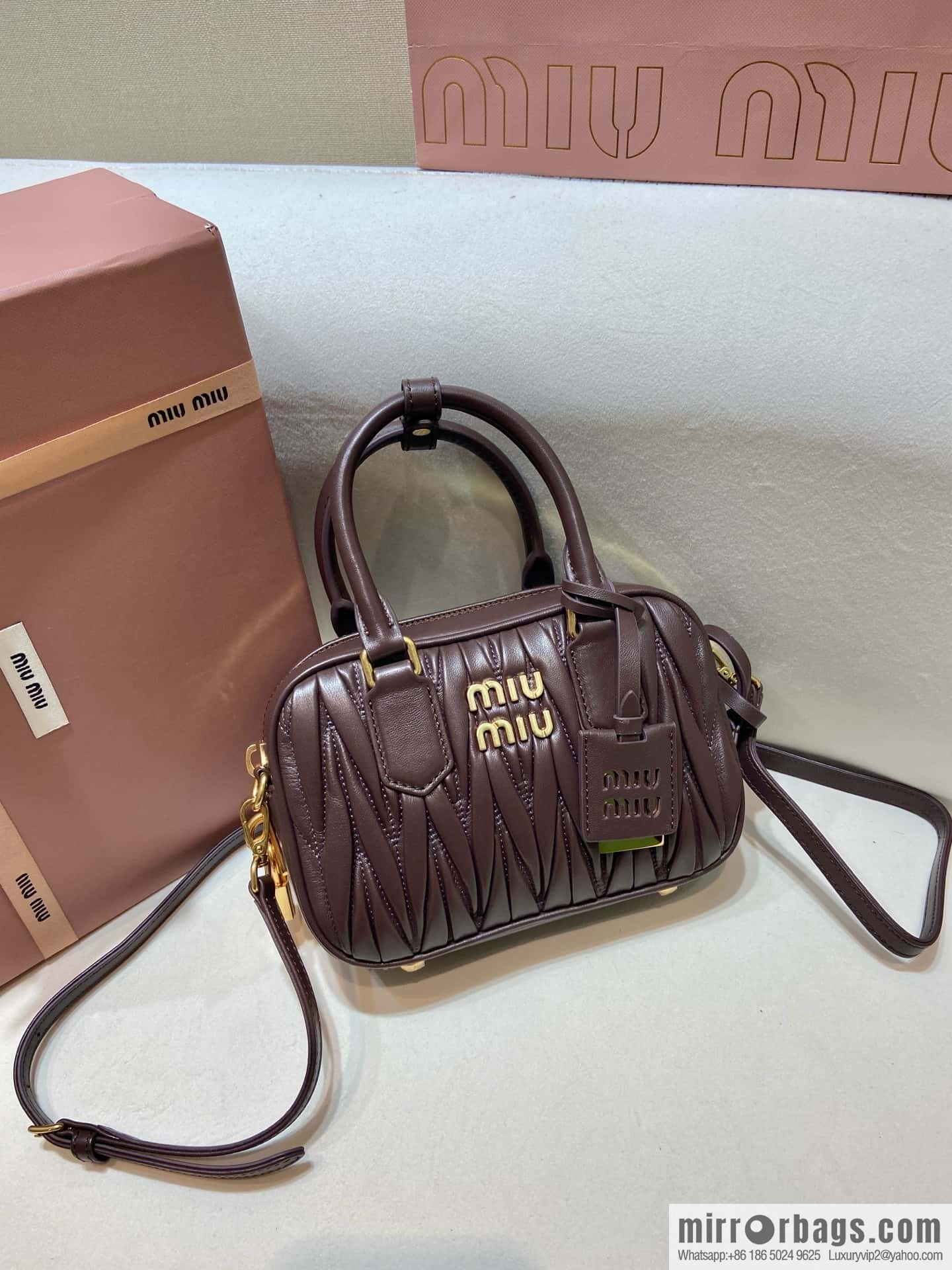 Sheepskin Textured Retro Rectangle Bag | Leather Bowling Bag 5BB123 💕💕 Chocolate