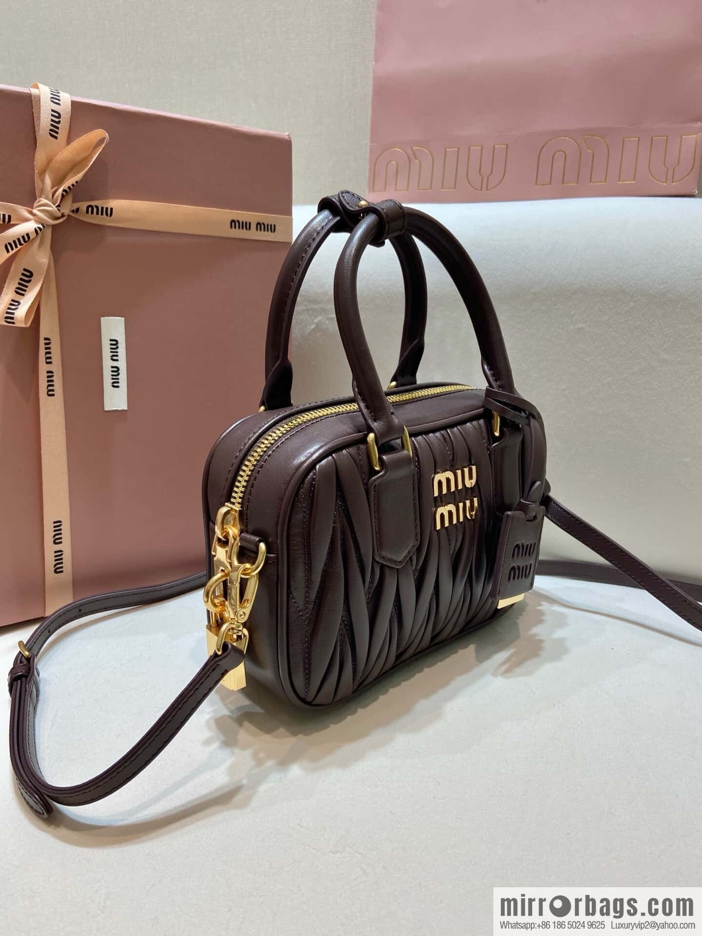 Sheepskin Textured Retro Rectangle Bag | Leather Bowling Bag 5BB123 💕💕 Chocolate
