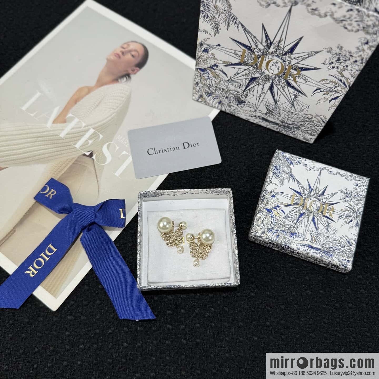 ❗️New ❗️☀️ New ☑️ Dior DIOR tassel size pearl butterfly stud earrings ☀️