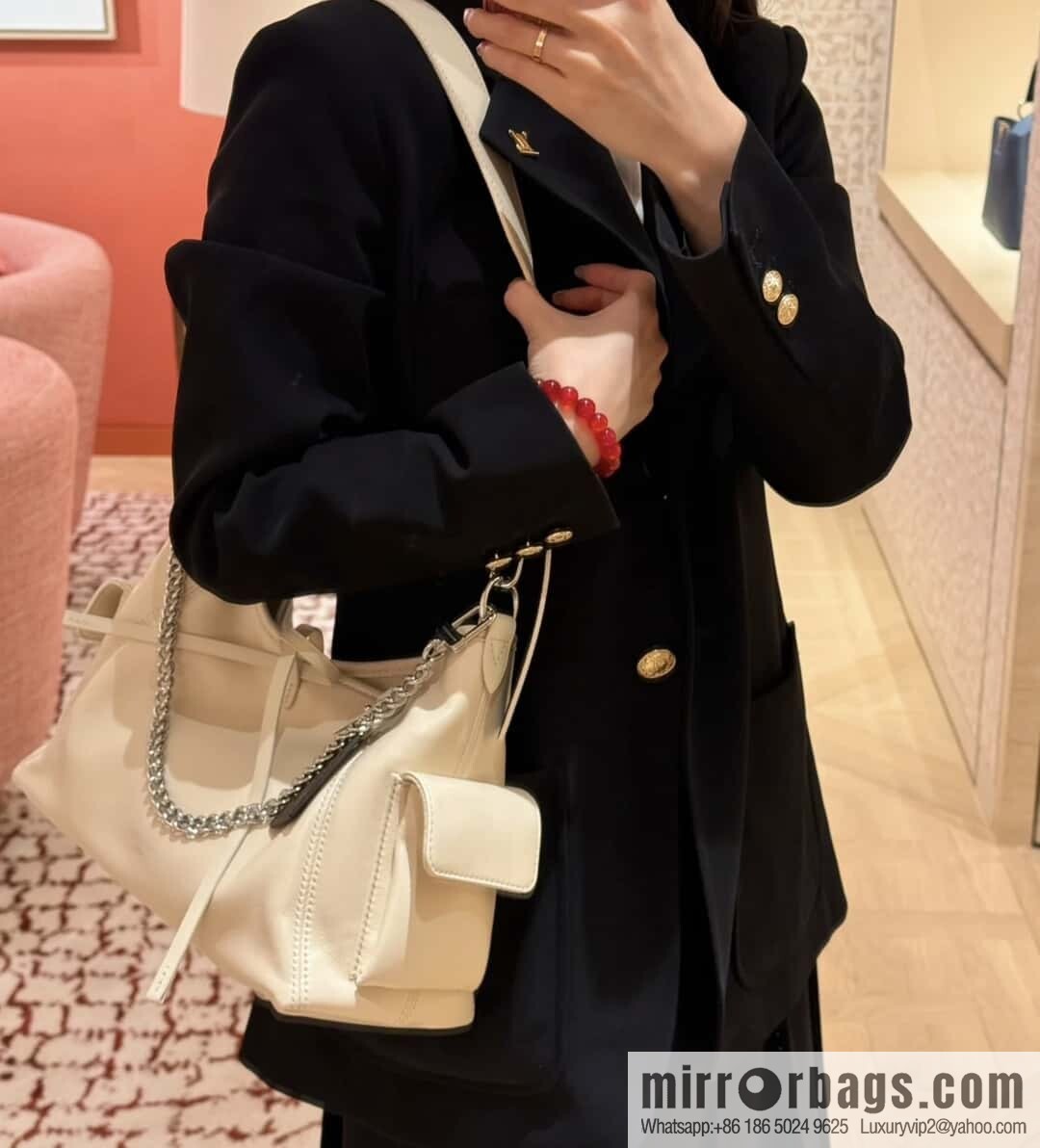 [Boutique‑grade] M12919 milky white, full leather shopping bag CARRYALL CARGO small handbag