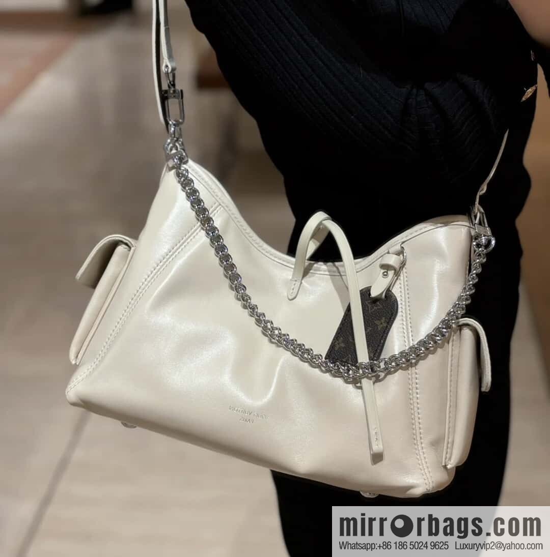 [Boutique‑grade] M12919 milky white, full leather shopping bag CARRYALL CARGO small handbag