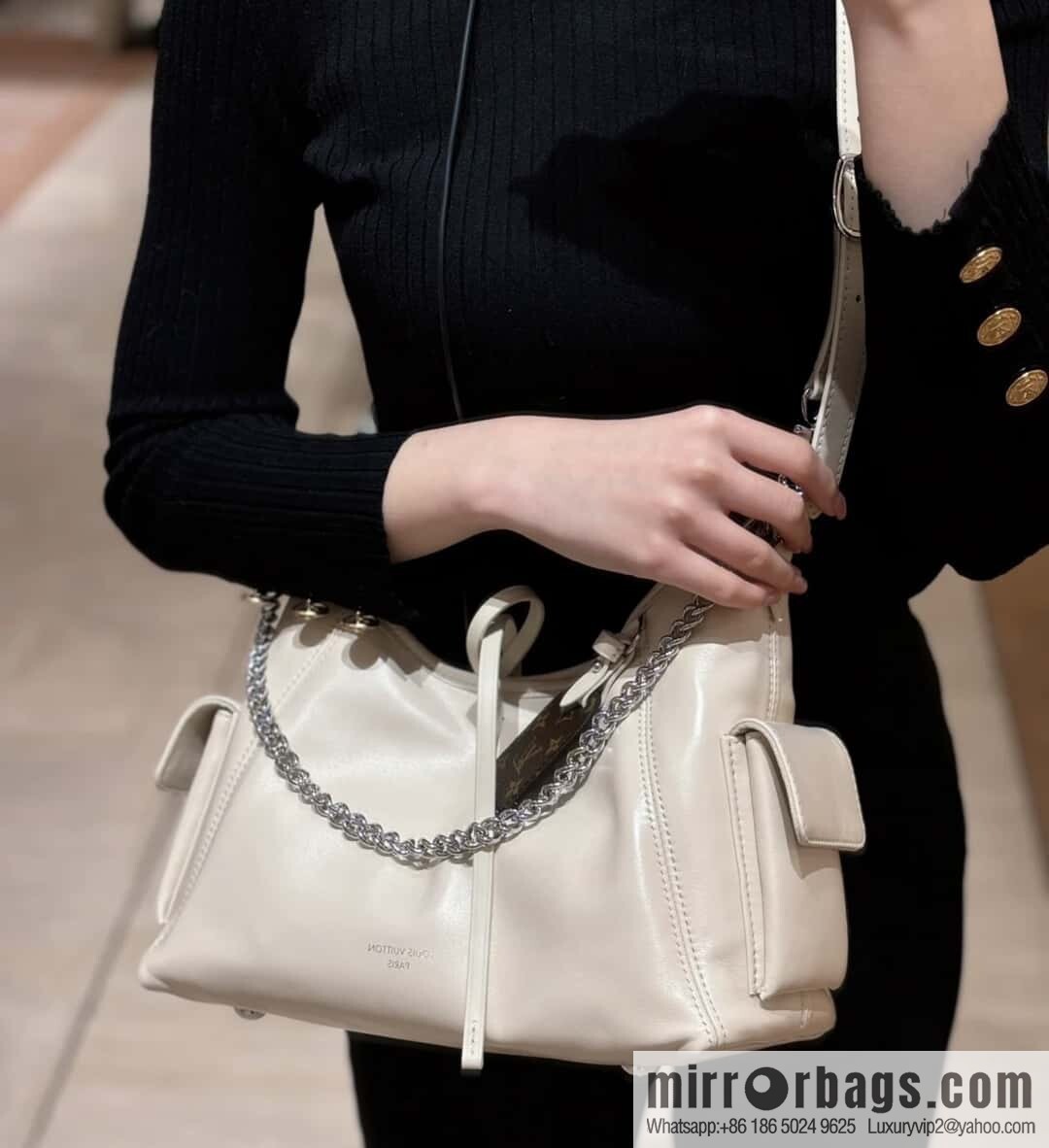 [Boutique‑grade] M12919 milky white, full leather shopping bag CARRYALL CARGO small handbag