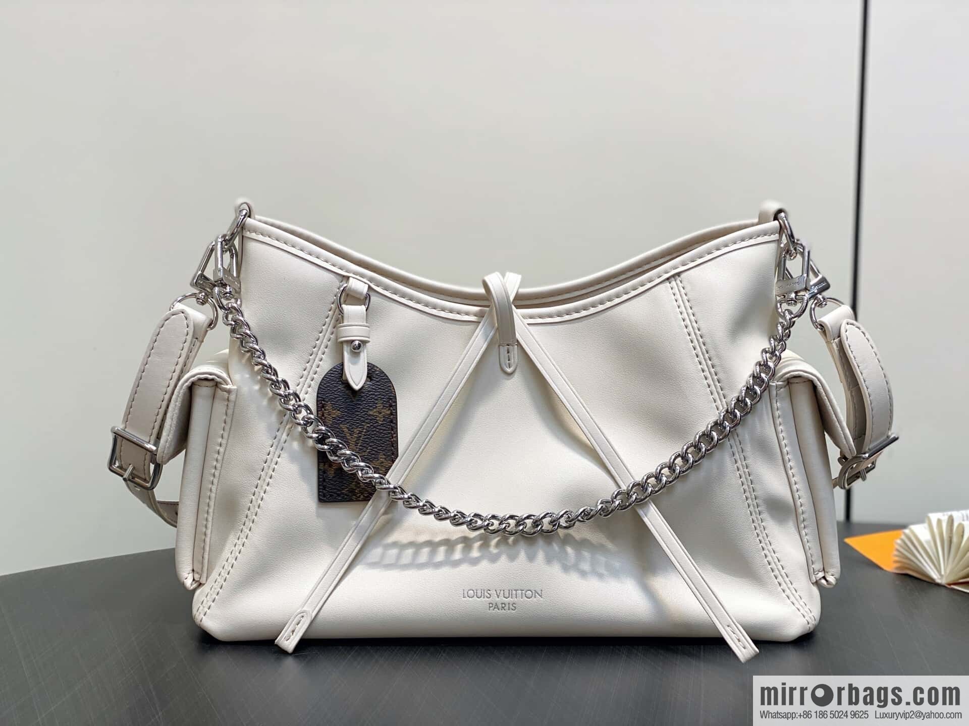 [Boutique‑grade] M12919 milky white, full leather shopping bag CARRYALL CARGO small handbag