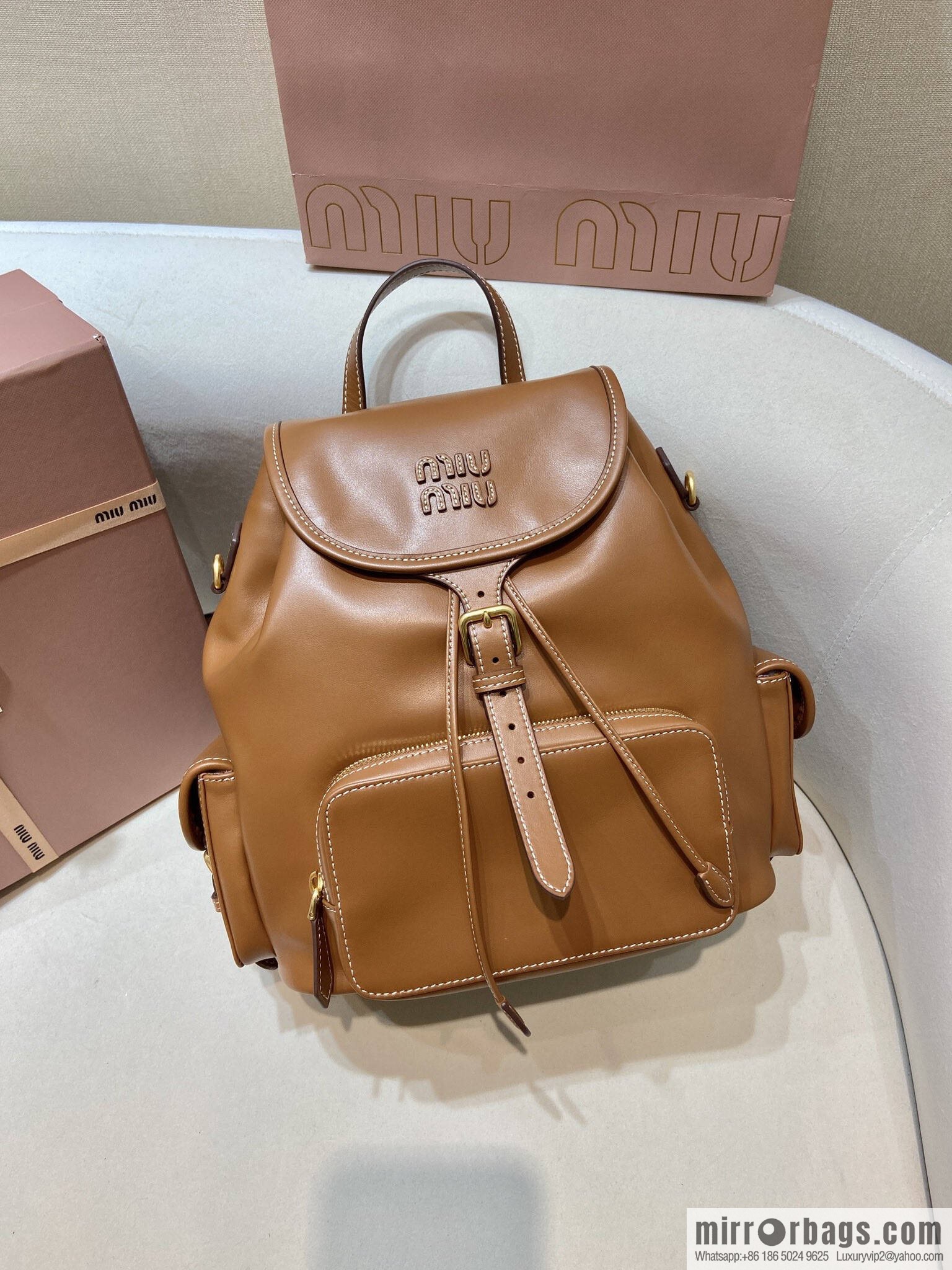 MIUMIU new backpack 5BZ042 large, caramel color