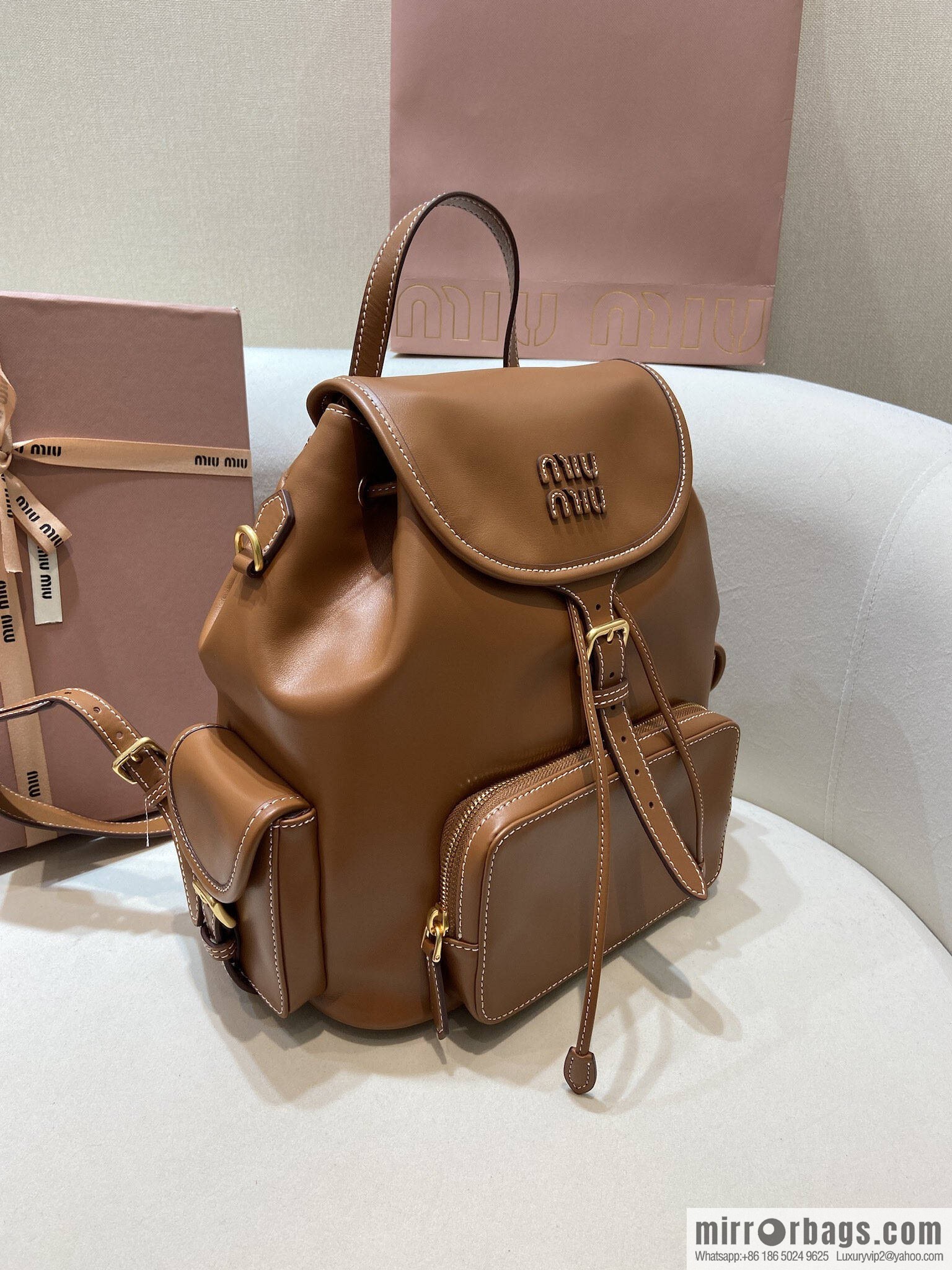 MIUMIU new backpack 5BZ042 large, caramel color