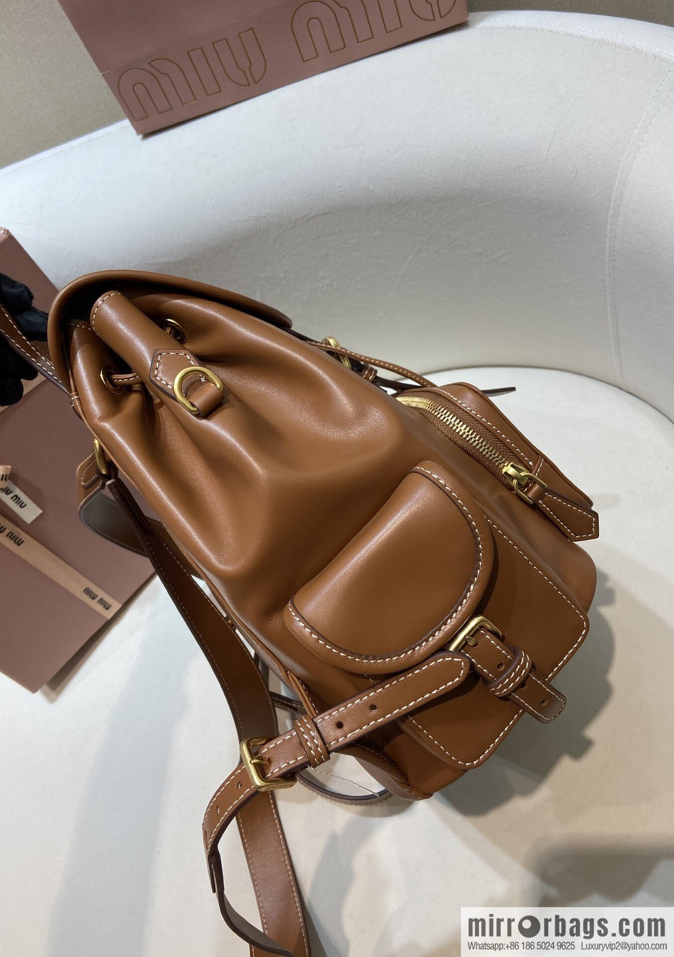 MIUMIU new backpack 5BZ042 large, caramel color