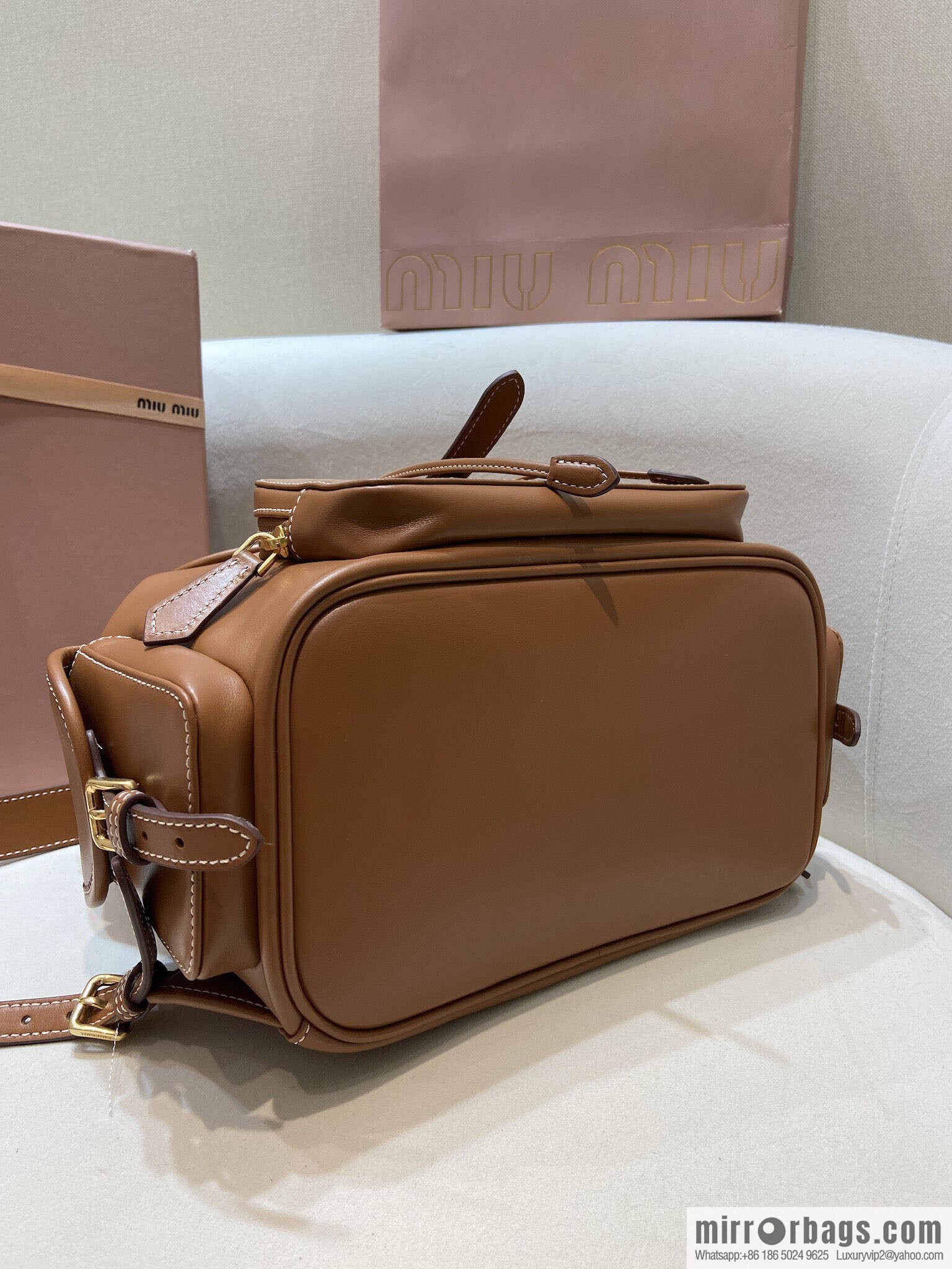 MIUMIU new backpack 5BZ042 large, caramel color