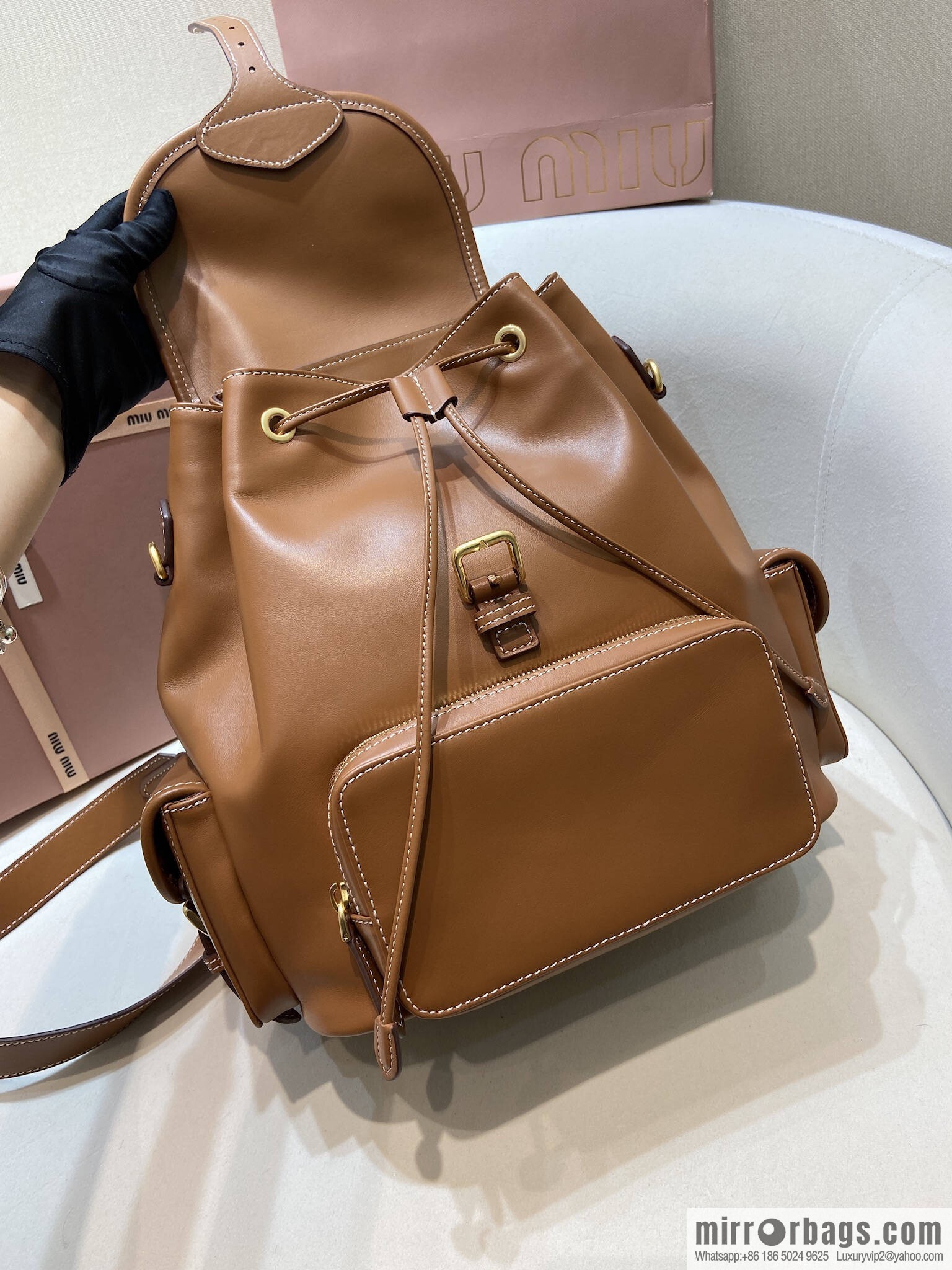 MIUMIU new backpack 5BZ042 large, caramel color