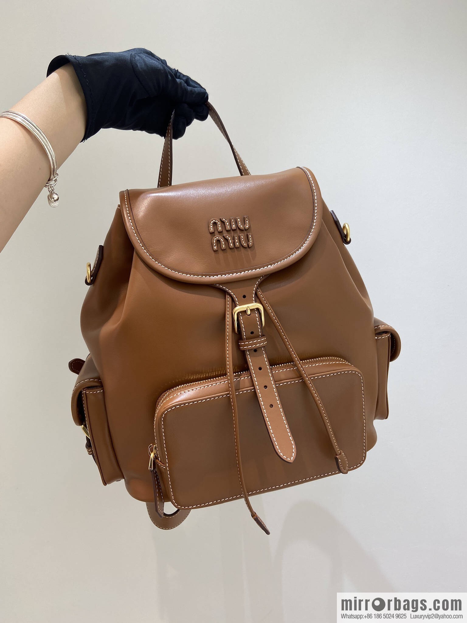 MIUMIU new backpack 5BZ042 large, caramel color