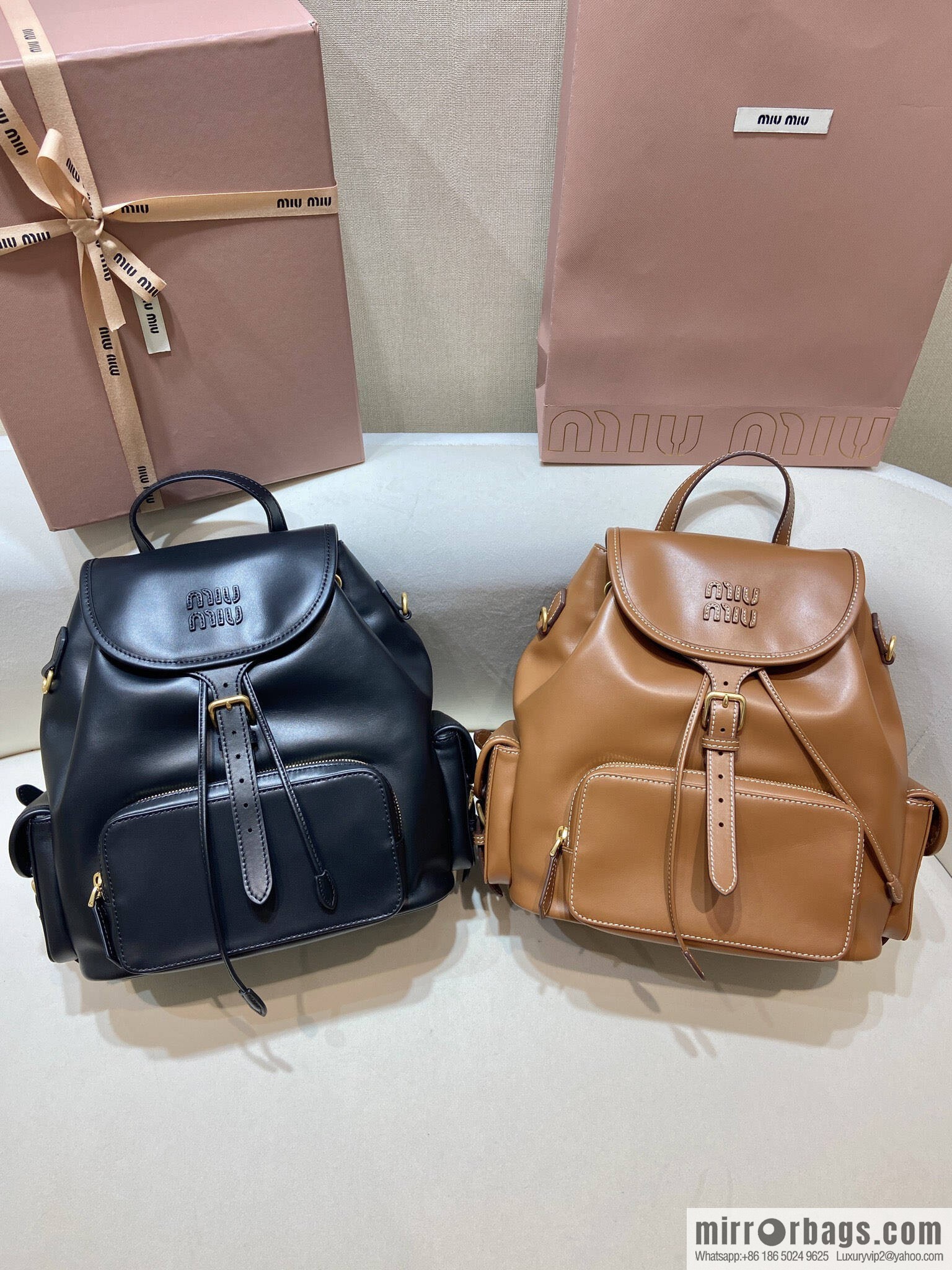 MIUMIU new backpack 5BZ042 large, caramel color