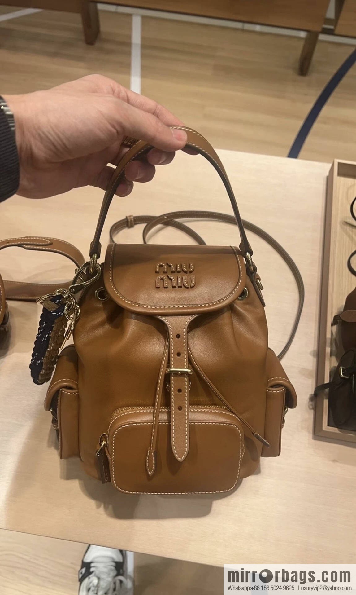 MIUMIU new backpack 5BZ043 small multi-function, caramel color