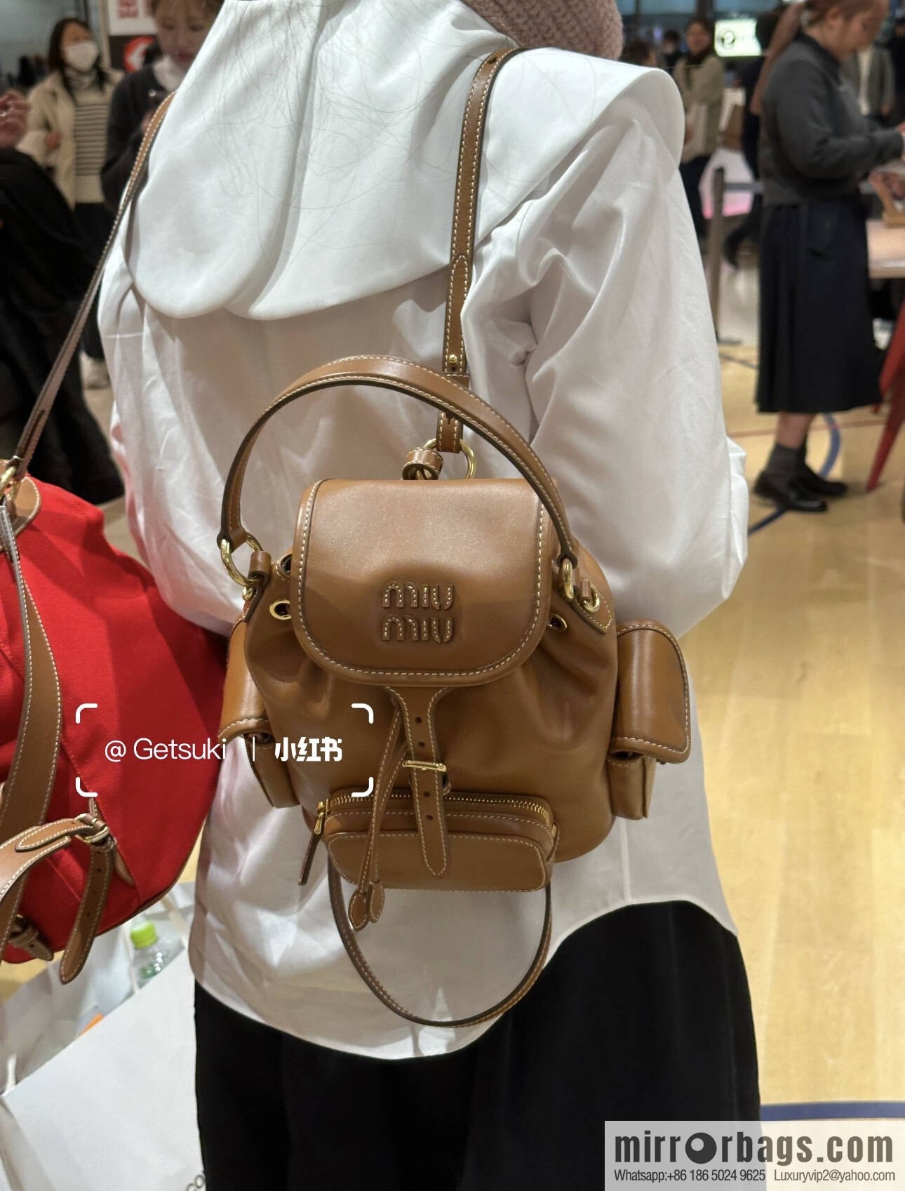 MIUMIU new backpack 5BZ043 small multi-function, caramel color