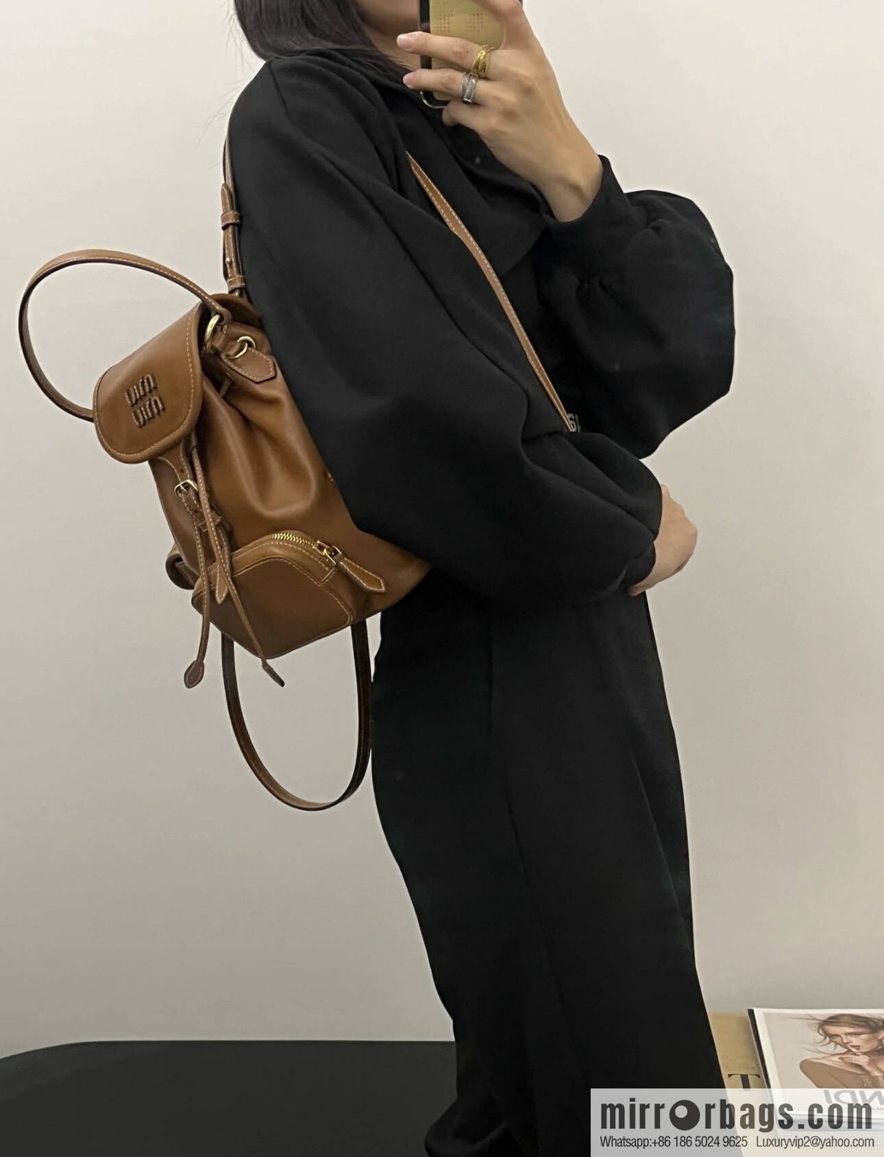 MIUMIU new backpack 5BZ043 small multi-function, caramel color