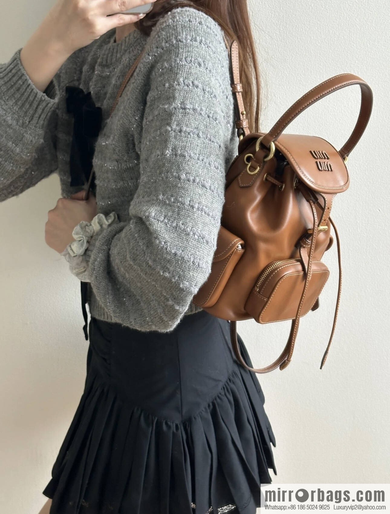 MIUMIU new backpack 5BZ043 small multi-function, caramel color