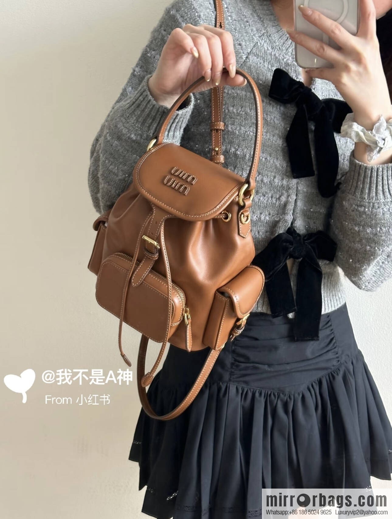 MIUMIU new backpack 5BZ043 small multi-function, caramel color