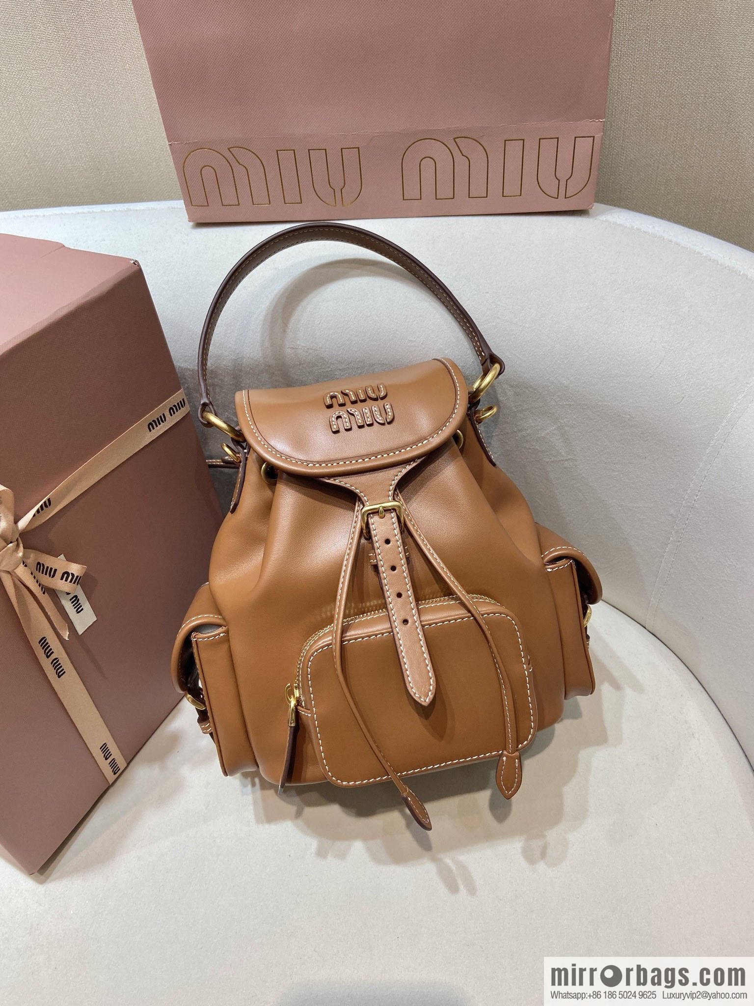 MIUMIU new backpack 5BZ043 small multi-function, caramel color
