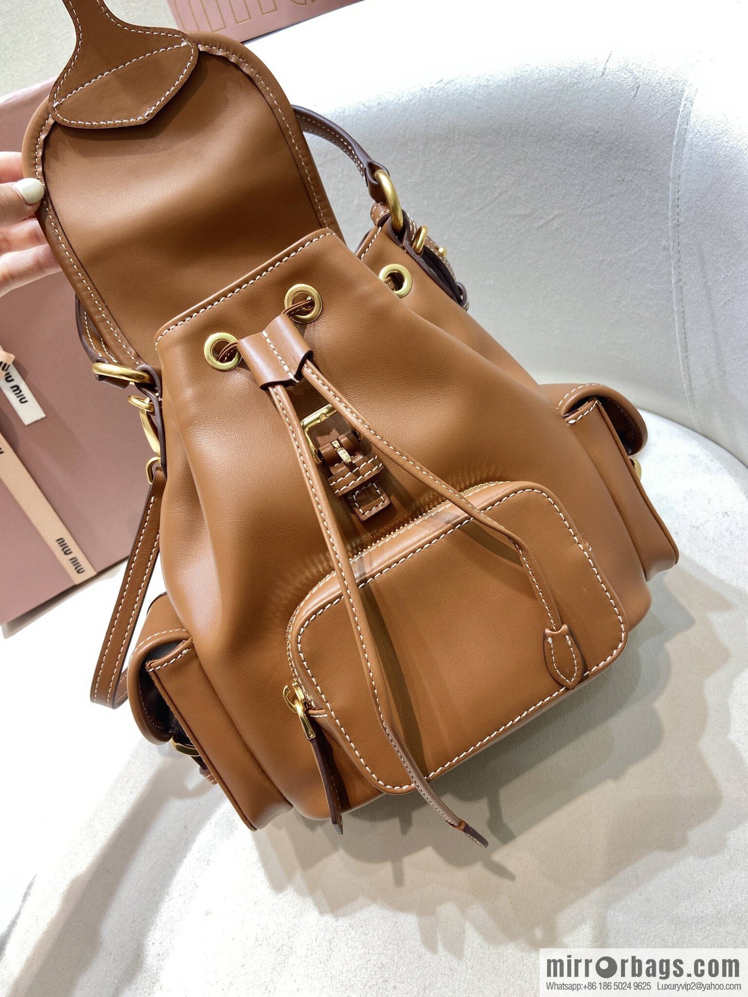 MIUMIU new backpack 5BZ043 small multi-function, caramel color