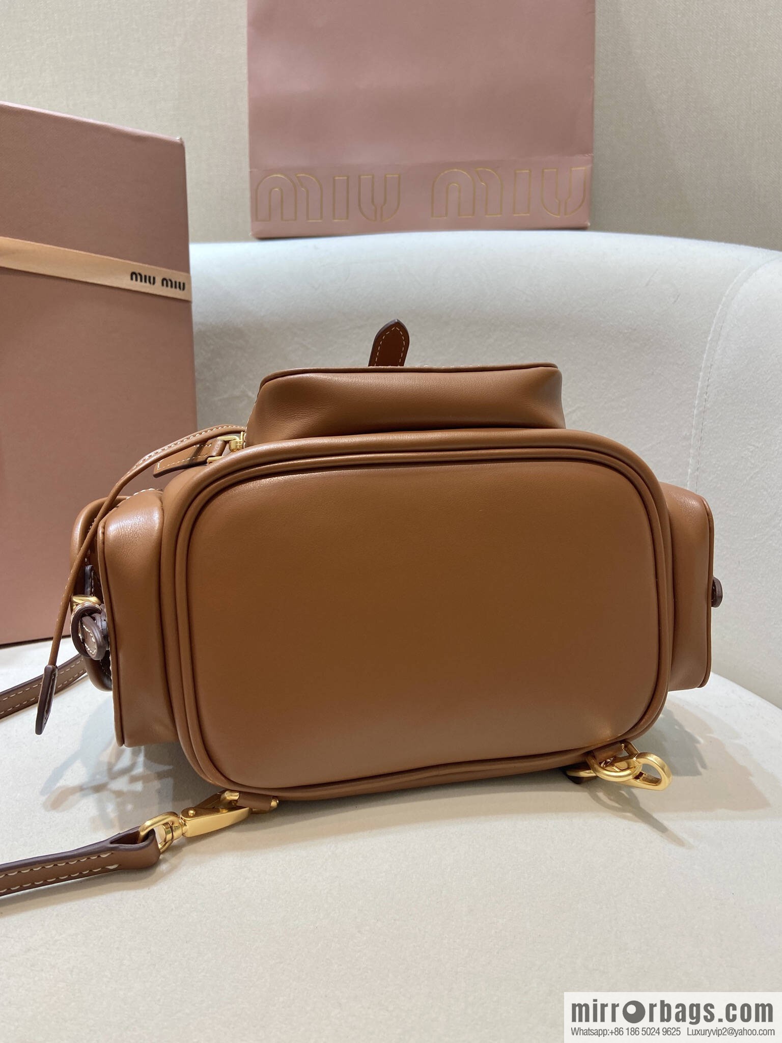 MIUMIU new backpack 5BZ043 small multi-function, caramel color