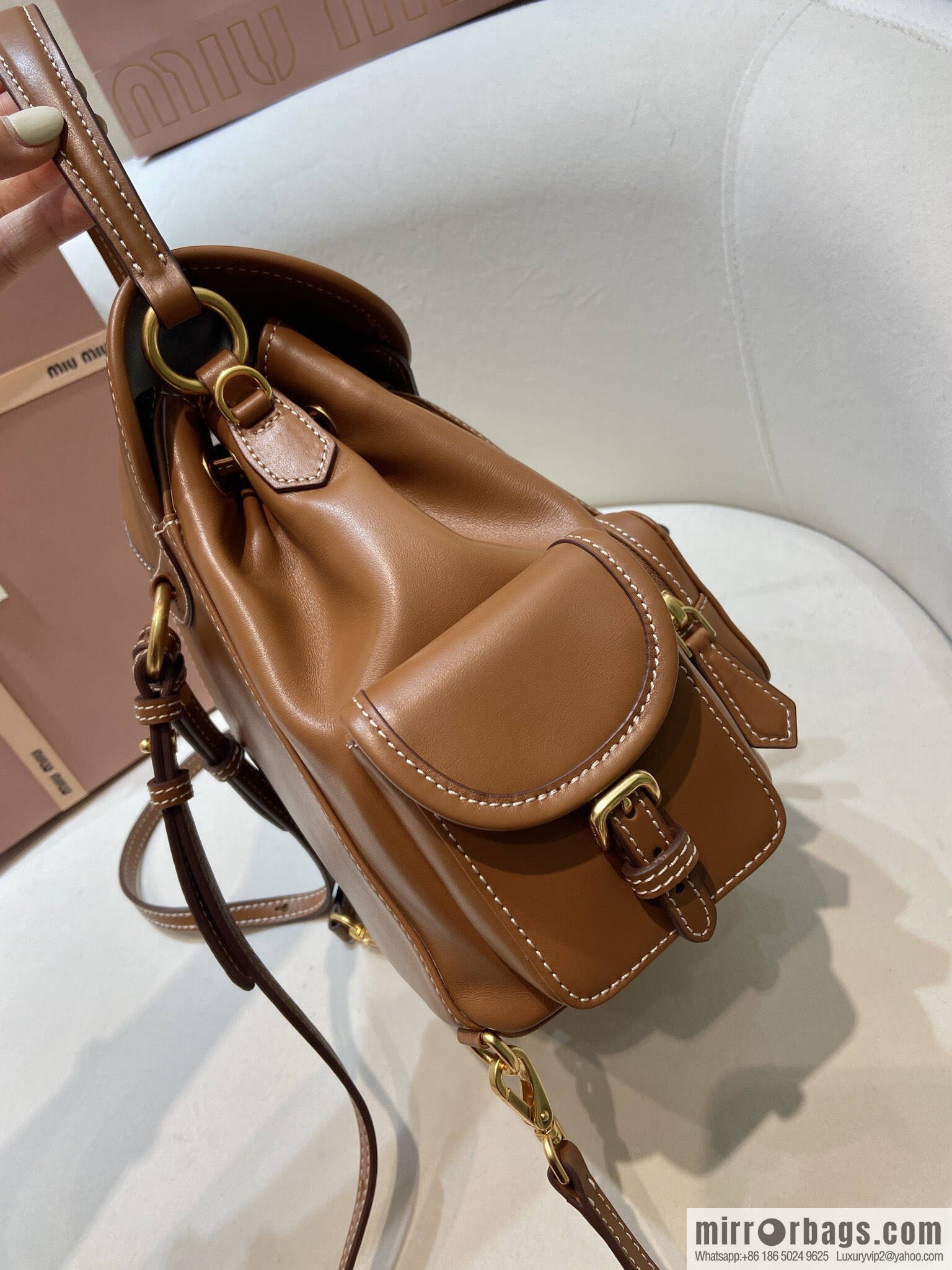 MIUMIU new backpack 5BZ043 small multi-function, caramel color
