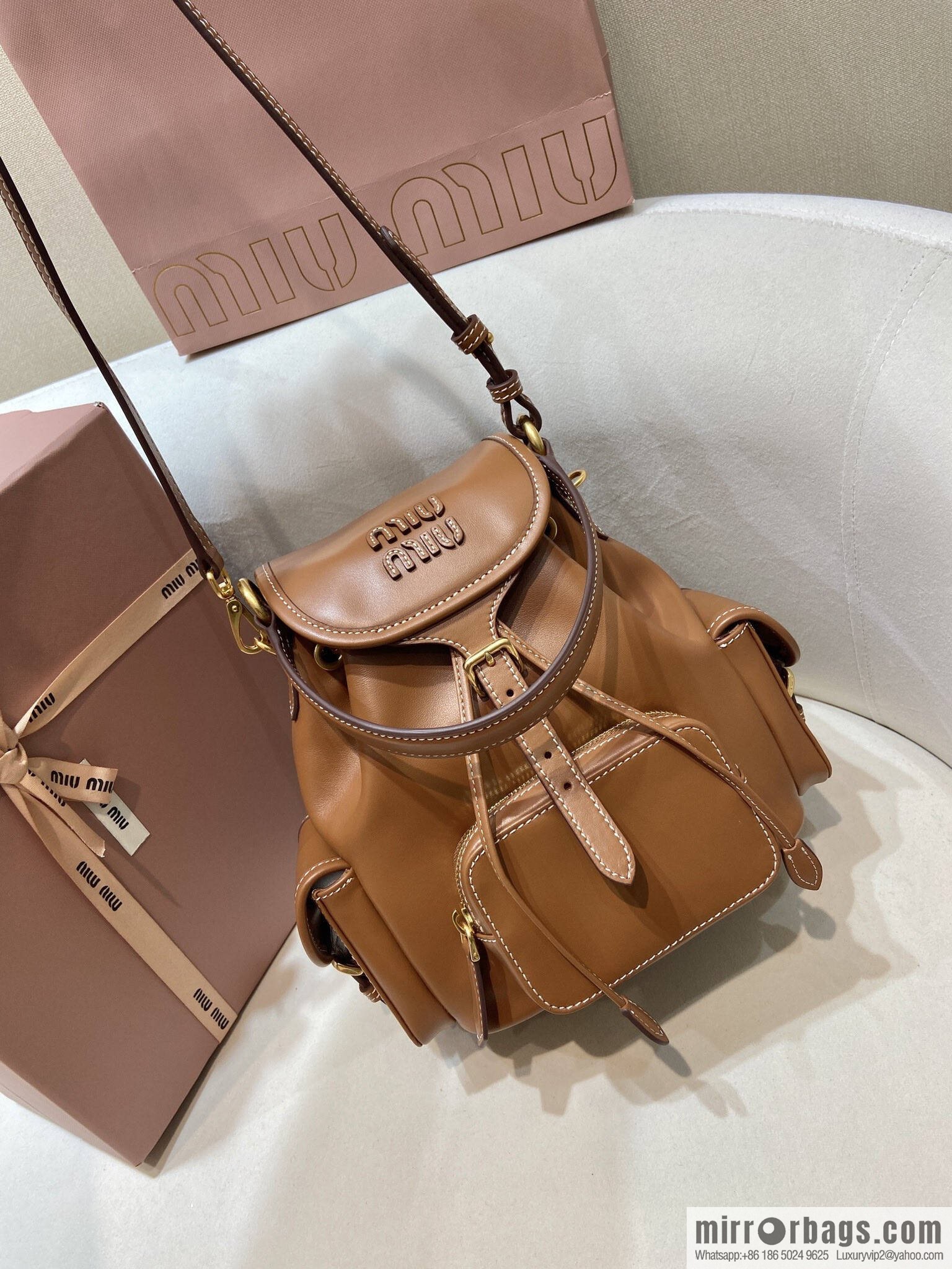 MIUMIU new backpack 5BZ043 small multi-function, caramel color