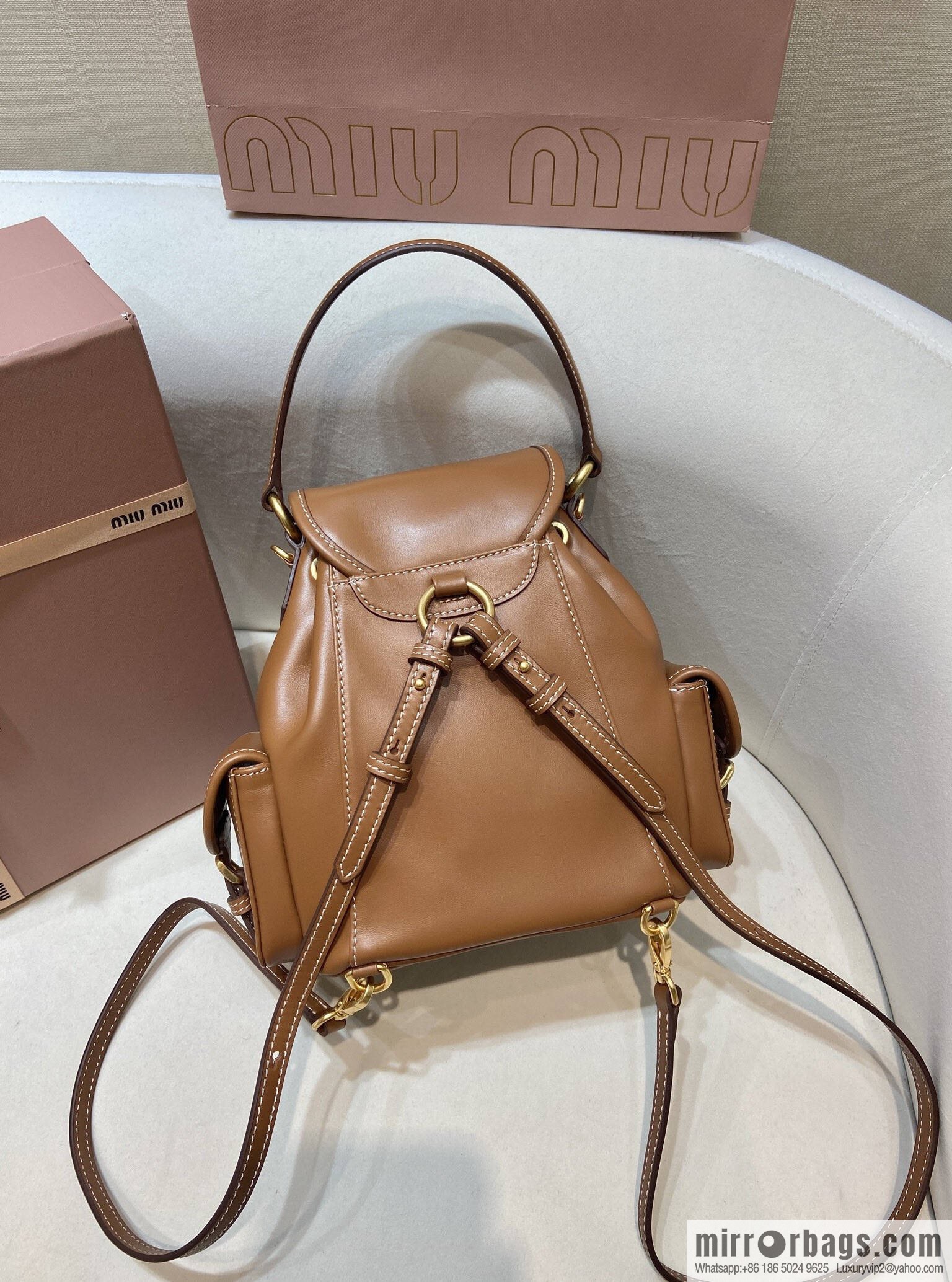 MIUMIU new backpack 5BZ043 small multi-function, caramel color
