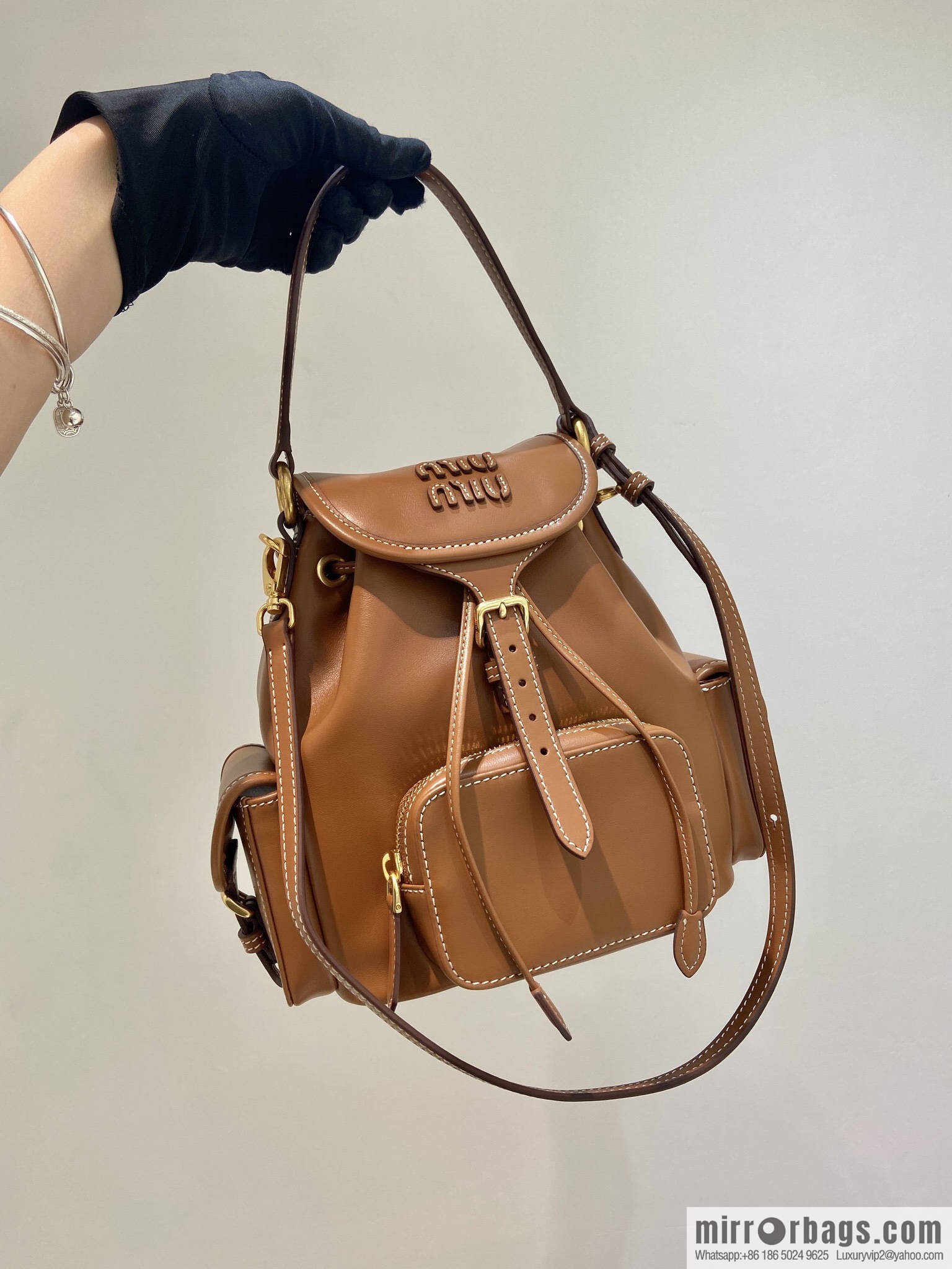 MIUMIU new backpack 5BZ043 small multi-function, caramel color
