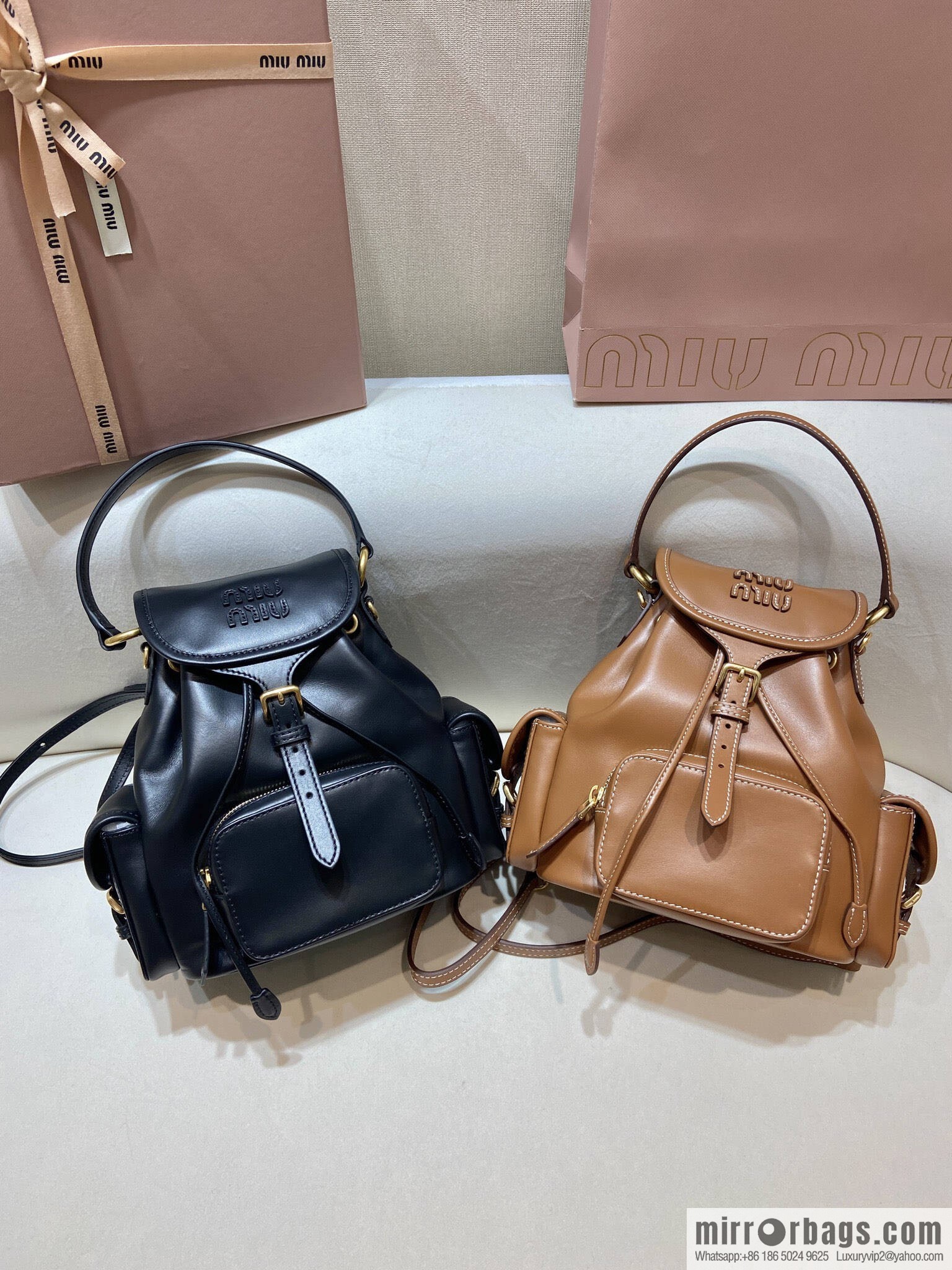 MIUMIU new backpack 5BZ043 small multi-function, caramel color