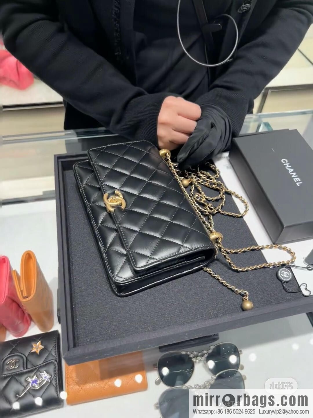 CHANEL new version small gold ball double bead chain AS2284 black