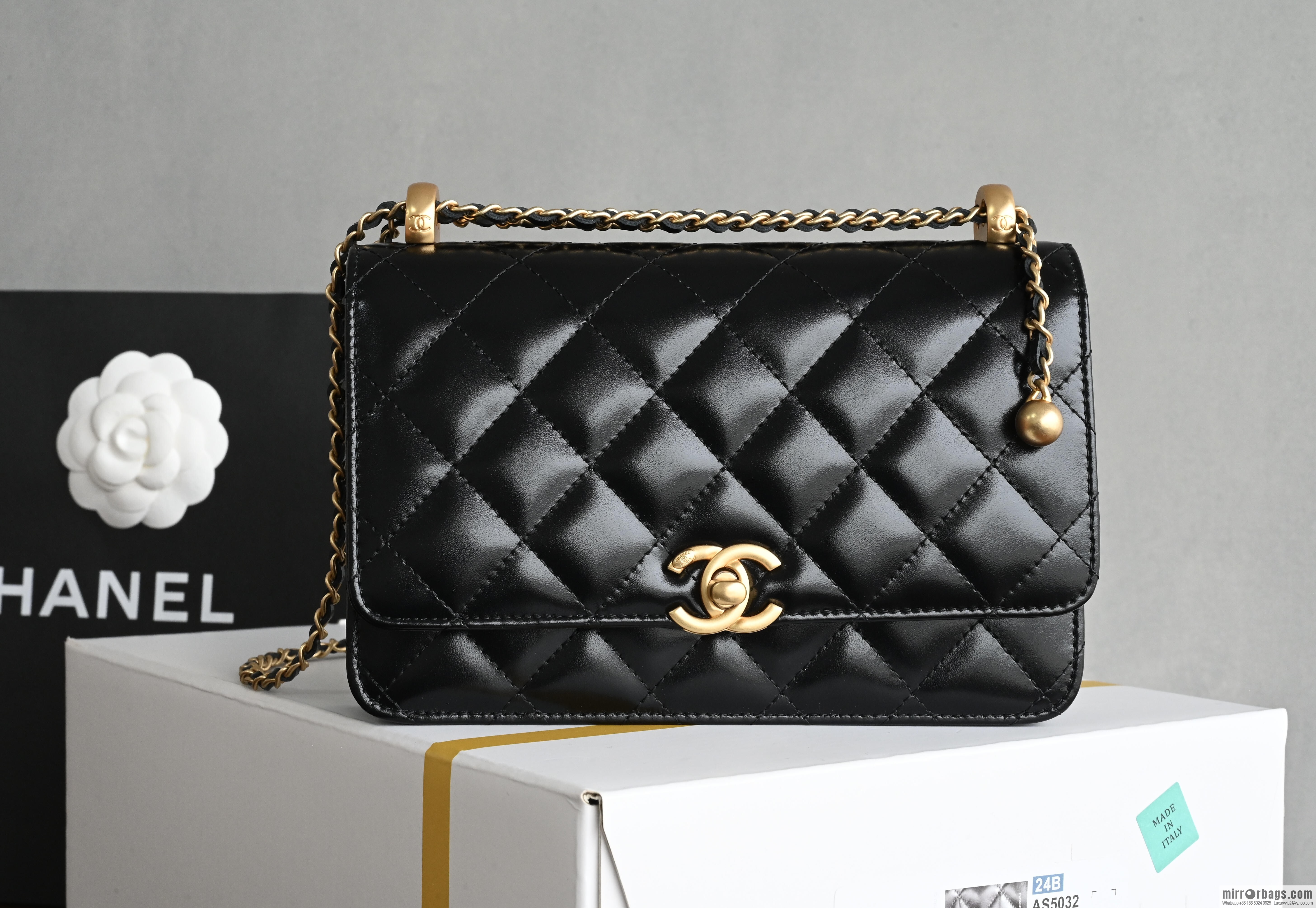 CHANEL new version small gold ball double bead chain AS2284 black