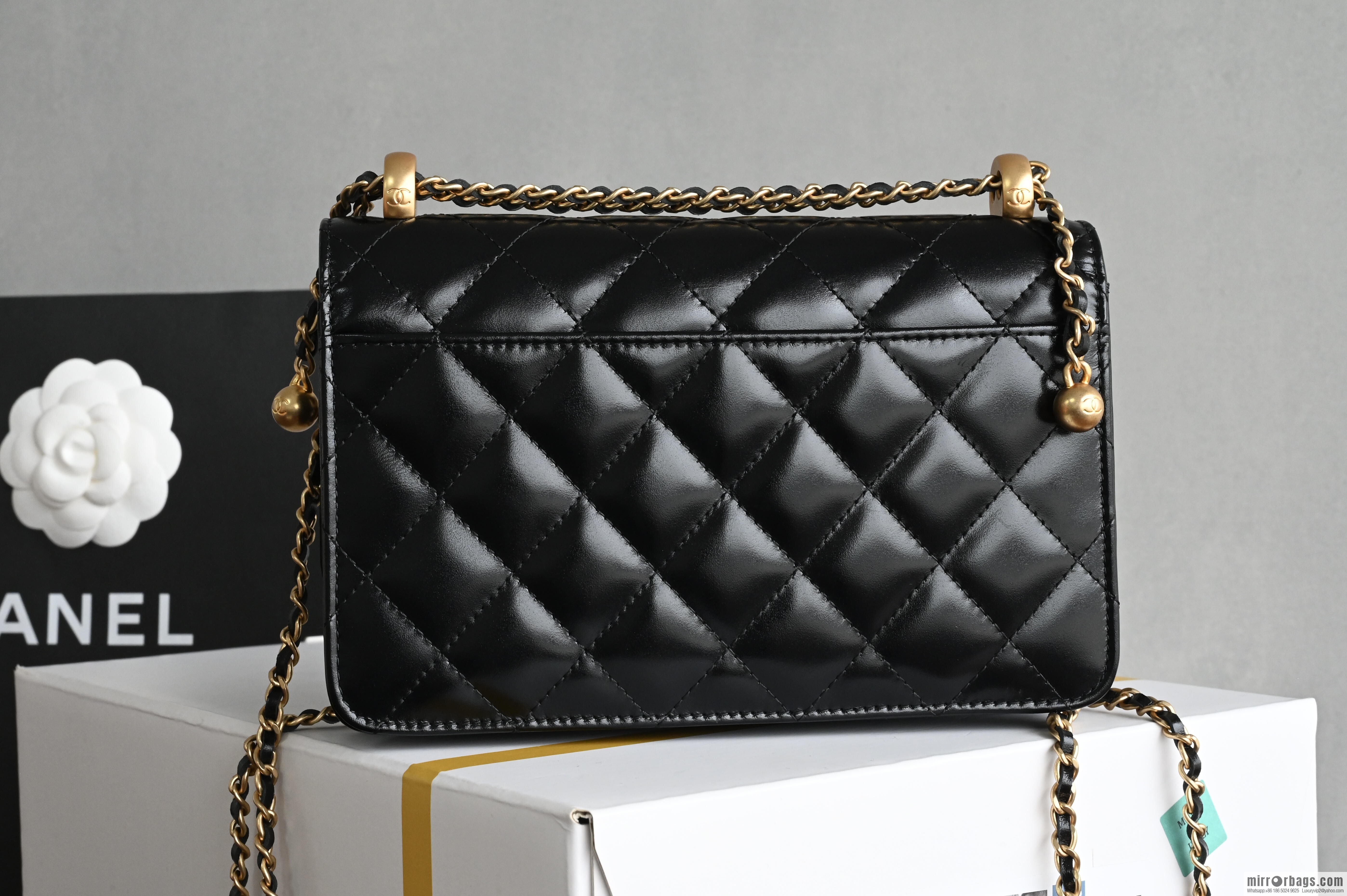 CHANEL new version small gold ball double bead chain AS2284 black