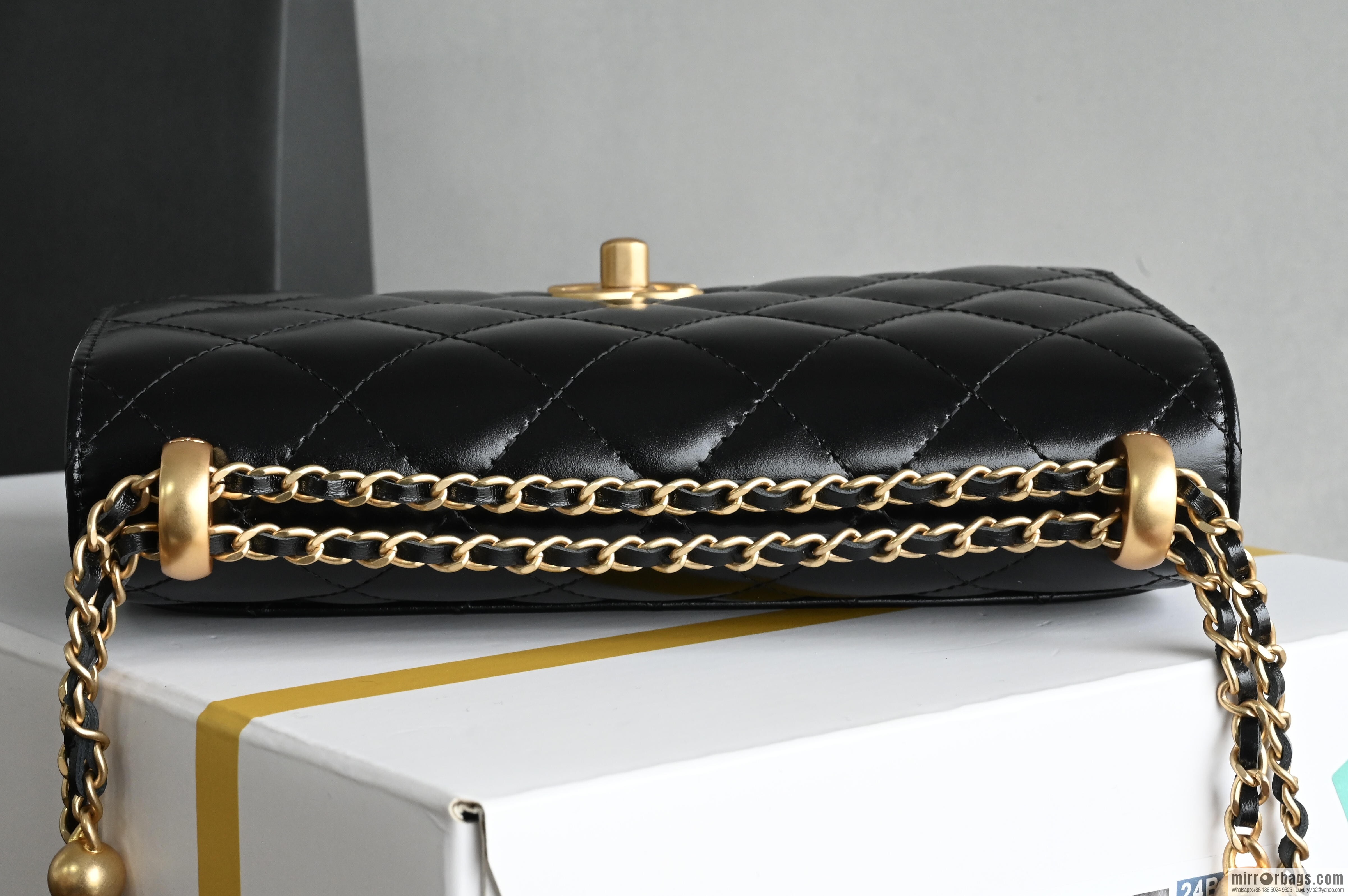 CHANEL new version small gold ball double bead chain AS2284 black