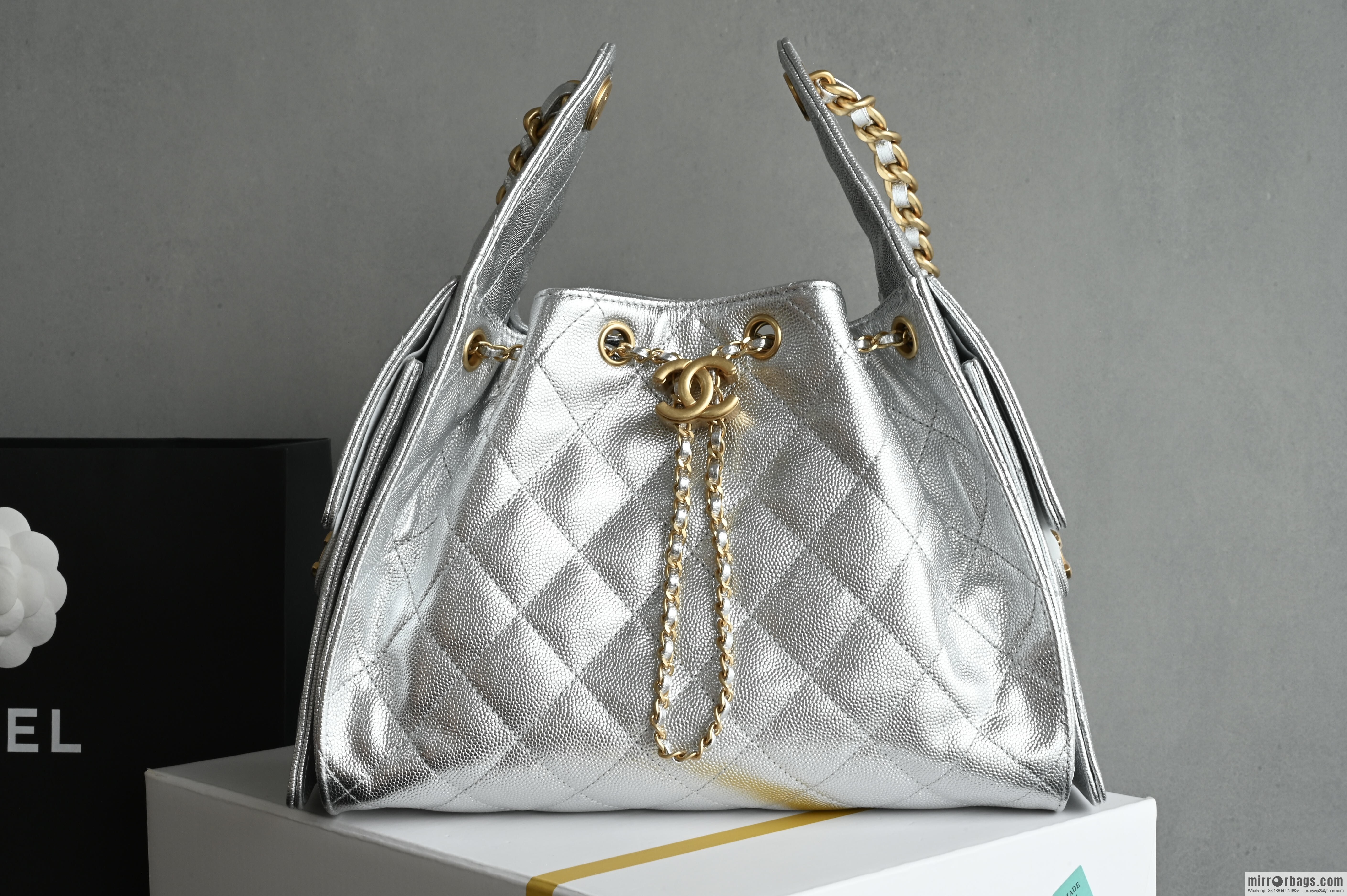 CHANEL Hippie Shopping Bag Small AS5293 Silver