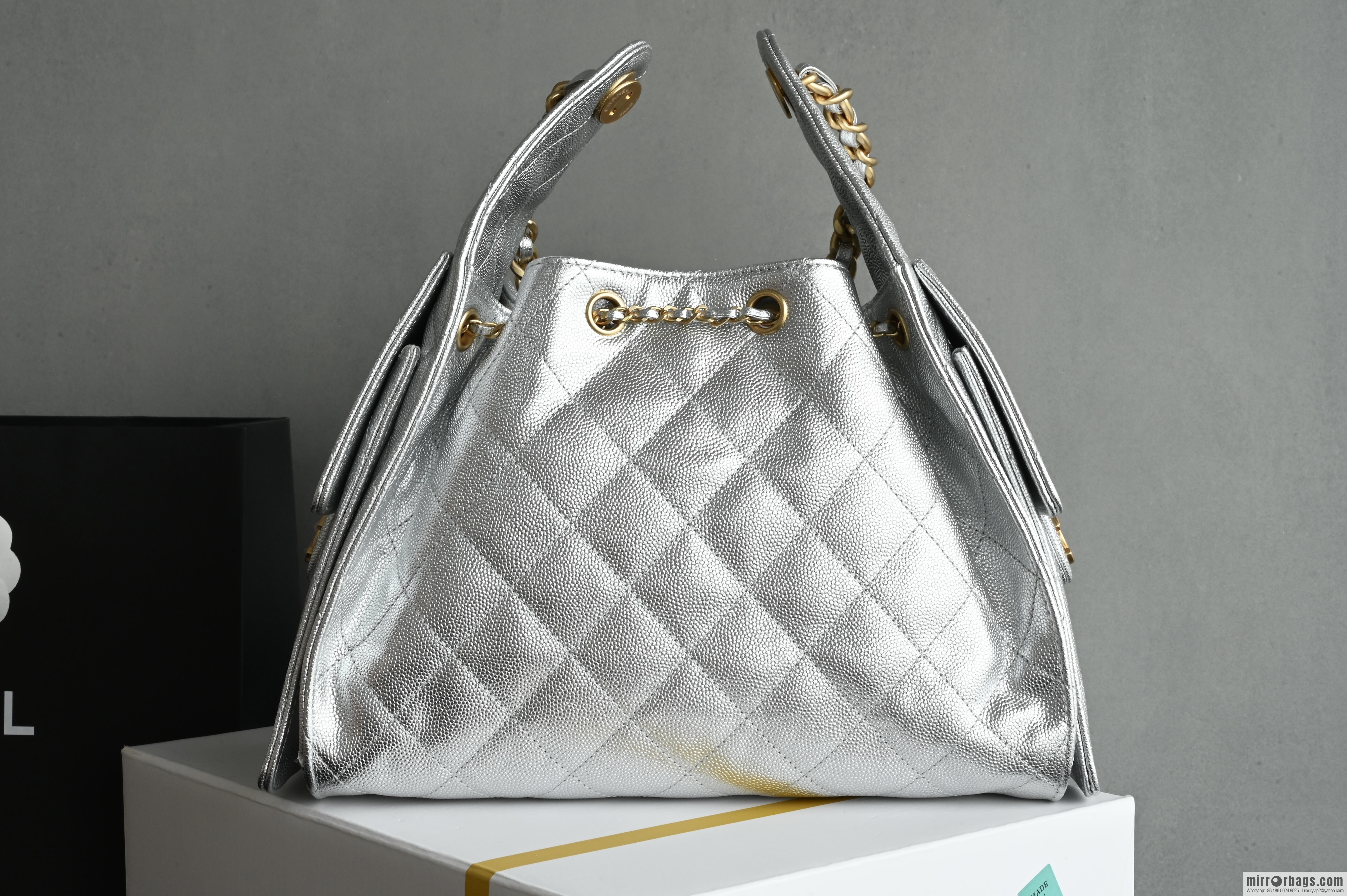 CHANEL Hippie Shopping Bag Small AS5293 Silver